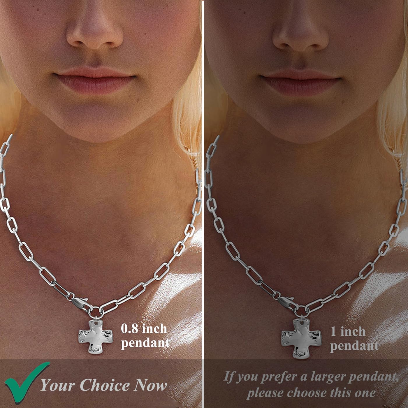 Bheop Chunky Cross Necklace for Women Trendy Silver Statement Cross Pendant Charm Necklace Waterproof Big Paperclip Faith Chain Costume Christian Religious Jewelry Gift Non Tarnish