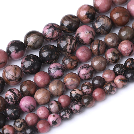 36PCS 10MM Natural Black Line Rhodochrosite Stone Beads Energy Healing Beads for DIY Jewelry Bracelet Necklace Making for Jewelry Making15Inch