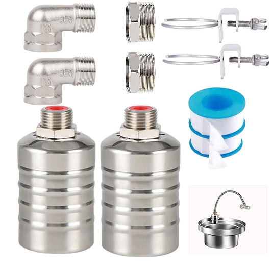 Float Valve1/2" 3/4" Auto Shut Off Mini Float Valve,304 Stainless Steel Auto Water Level Control Valve for Water Tank,Pool,Water Tank, Livestock Troughs 2pcs
