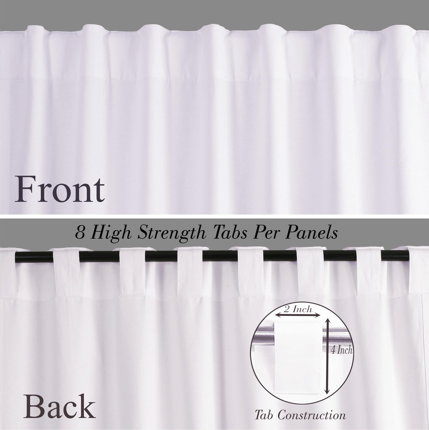 Lightnpro White Cotton Curtains 96 Inches Long - Set of 2 Farmhouse Tab Top Drapes 50x96 for Living Room, Bedroom, or Dining, Light Filtering Curtain Panels, Classic Window Treatment