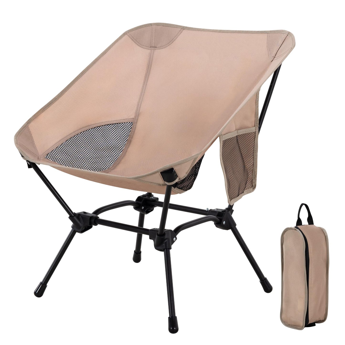 TlaroRiz Camping Chair Portable Lightweight Camping Chairs for Adults Foldable 600D Oxford Ultralight Backpacking Chair with Breathable Mesh and Pocket for Outdoor Travel Hiking,Beige