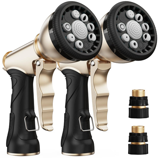RAINPOINT Garden Hose Nozzle, Hose Sprayer Nozzle with 9 Spray Patterns, High Pressure Water Hose Nozzle Heavy Duty Metal Hand Sprayer, Watering Plants and Lawn, Car Washing, Pet Showering,Grey 2pcs