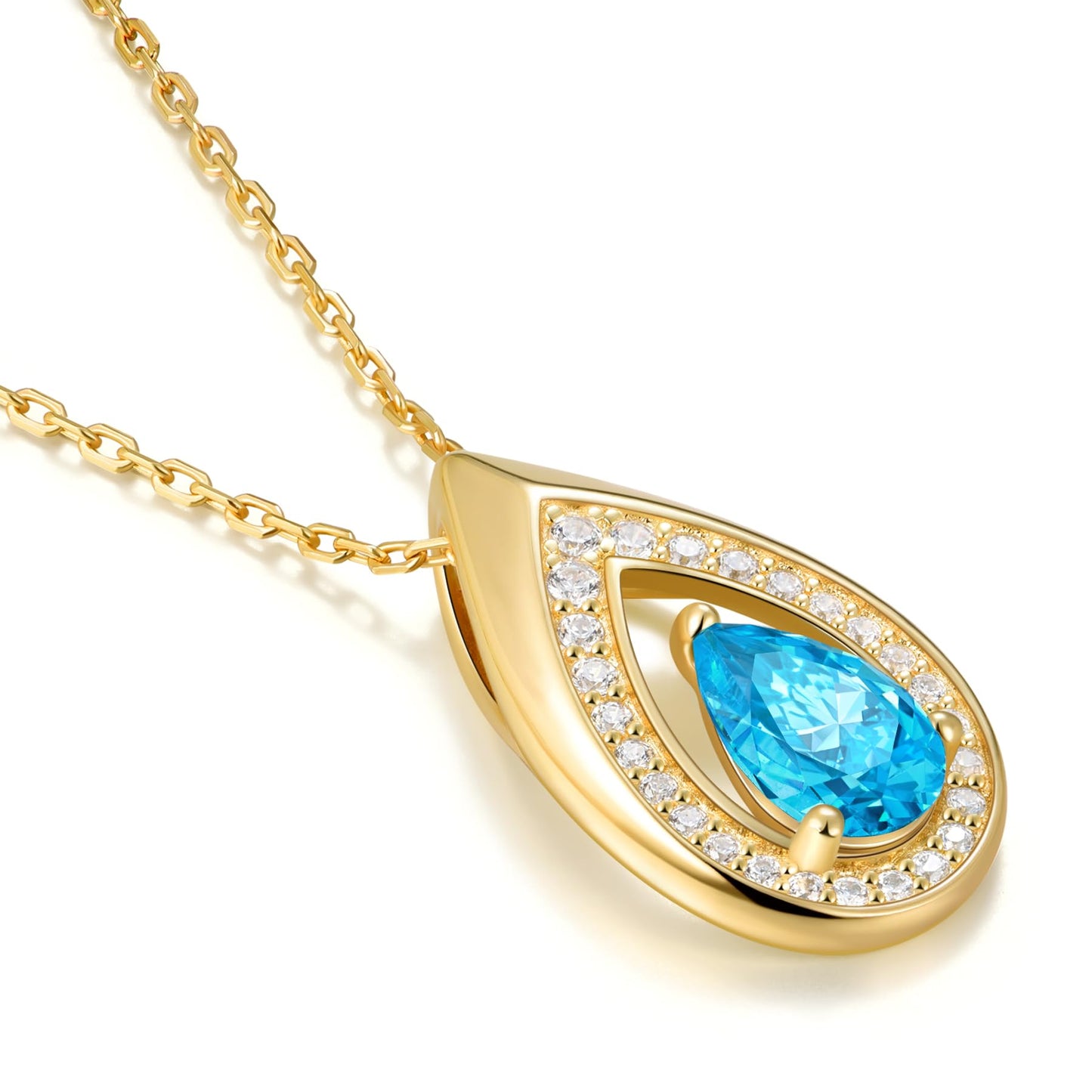 Kstyle 14k Gold Aquamarine March Birthstone Pendant Necklaces for Women Valentine's Day Birthday Gift Anniversary Jewelry for Wife Daughter Grandma Mom Sister Non Tarnish