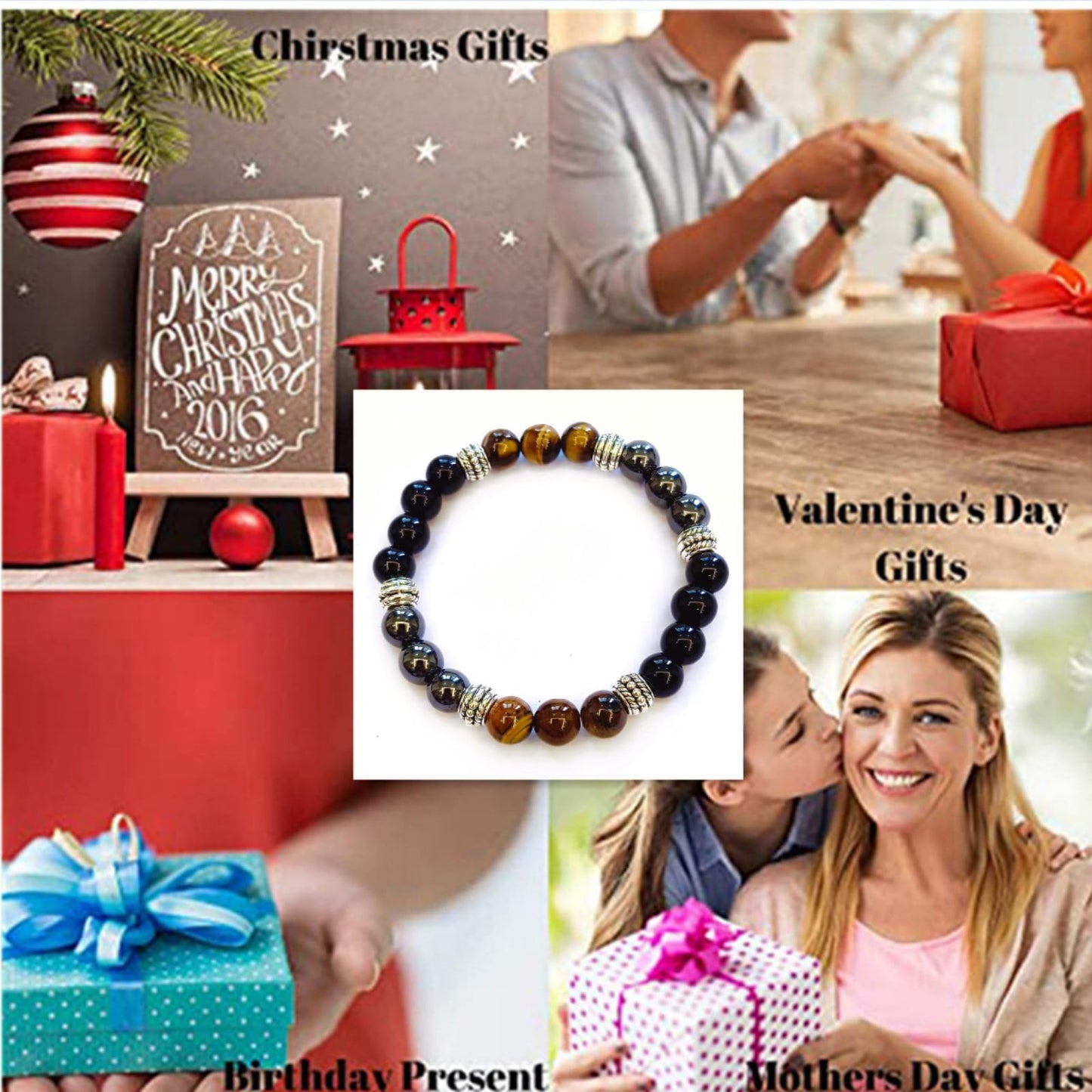WEFRIN Triple Protection Bracelet for Bring Luck and Prosperity Hematite Black Obsidian Tiger Eye Stone Bracelets for Men Women, Beaded Buddha Healing Rope Uni Bracelet (2pcs)