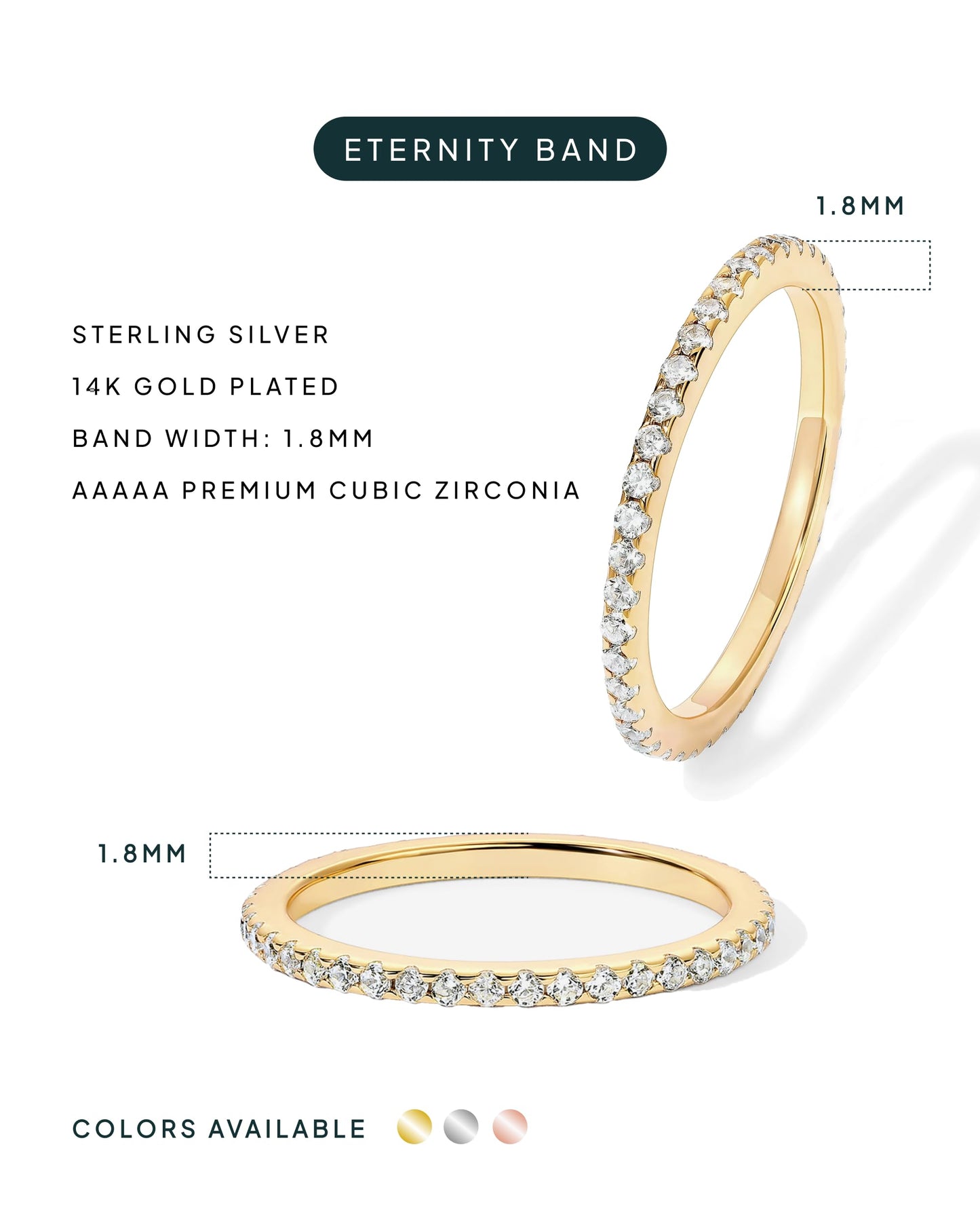 PAVOI 14K Yellow Gold Plated 925 Sterling Silver Stackable CZ Ring for Women | Thin Band for Stacking | Simulated Diamond Eternity Wedding Band | Size 7