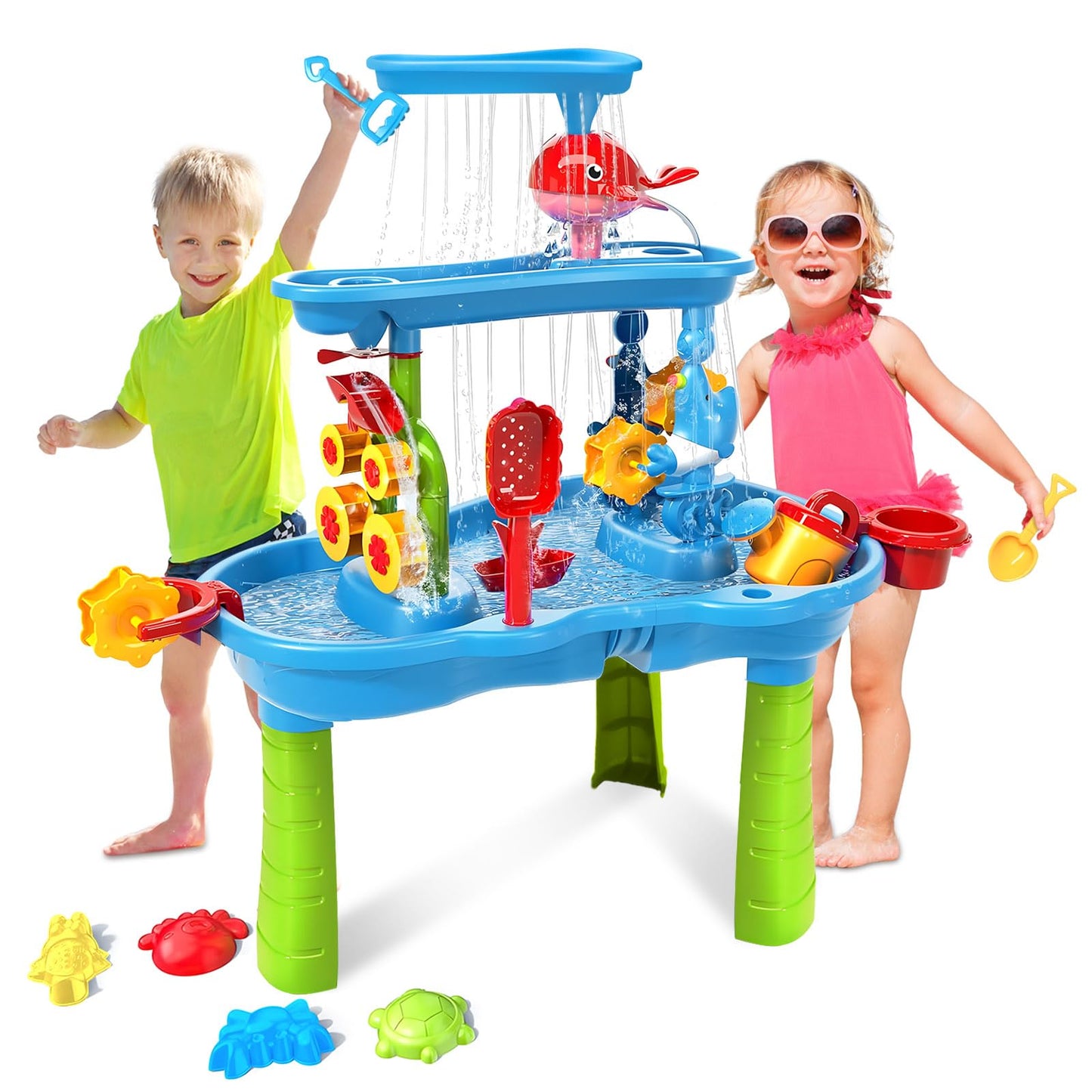 zefinot Water Table for Toddlers 3-5 | 3-Tier Kids Water Table Toys, Outdoor Water Table with Rain Showers Splash Pond for Beach Backyard Summer, Sensory Play Table for Boys Girls