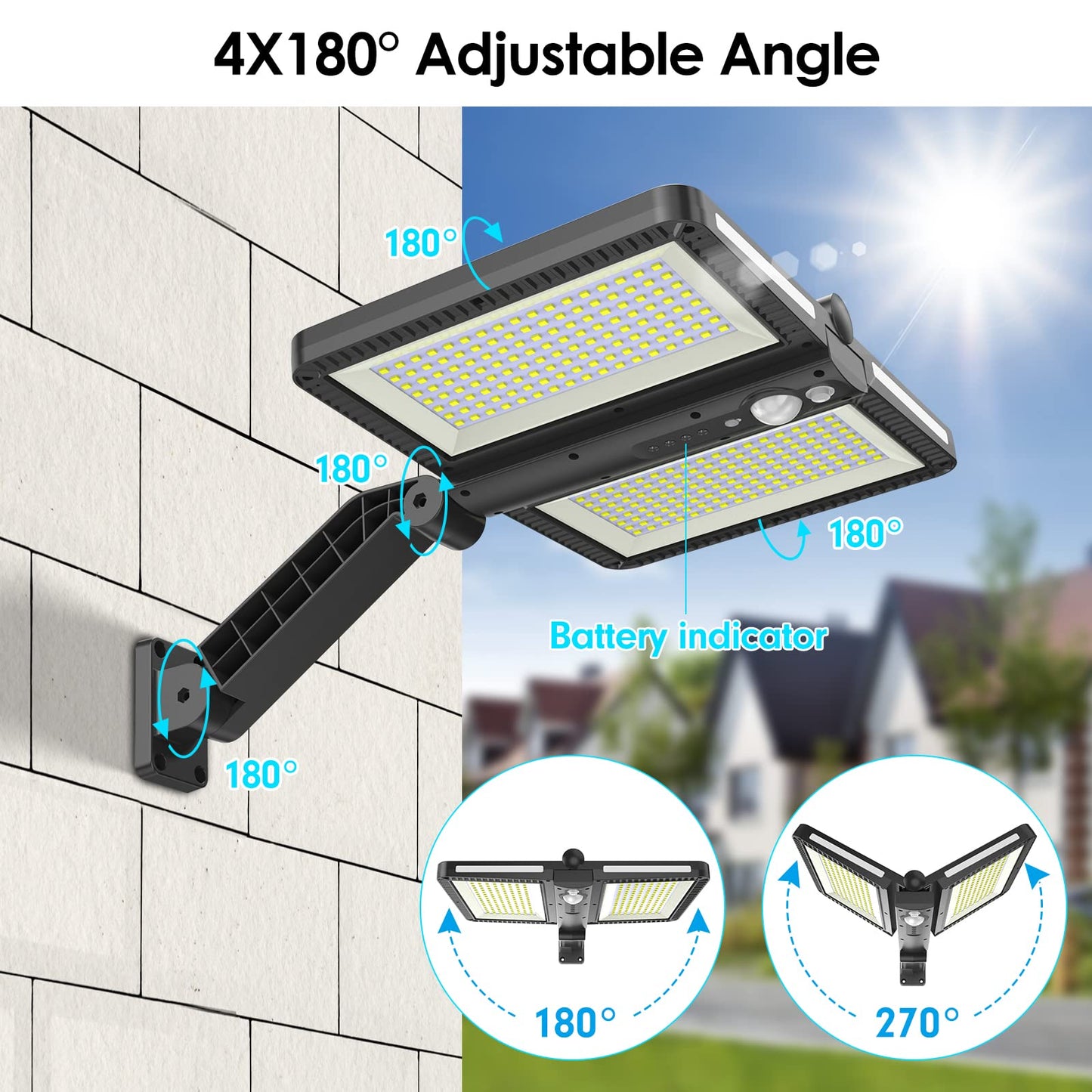 ropelux Solar Flood Lights Outdoor, 6000LM High Brightness Motion Sensor Outdoor Lights,IP65 Waterproof and 5 Modes, Wider Illuminated Area LED Solar Lights for Garden Patio Street