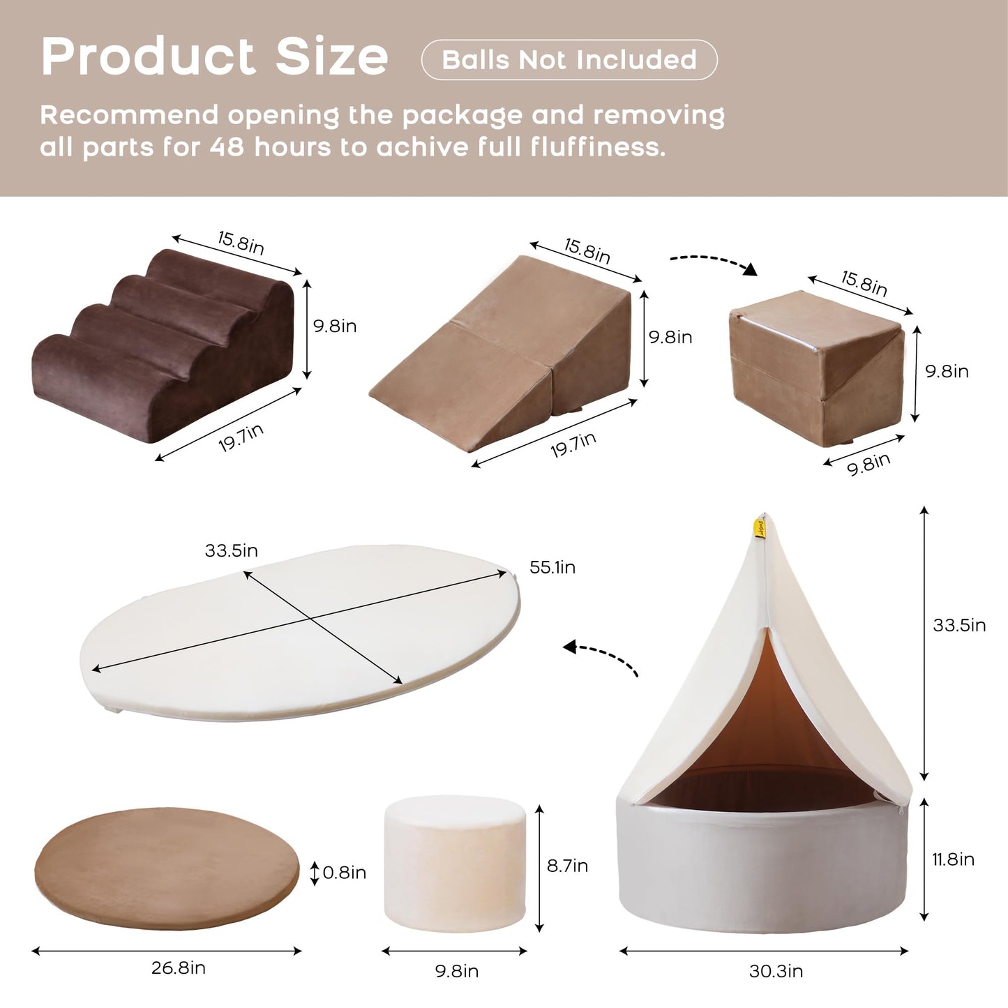 BanaSuper Large Ball Pit with Climbing Toys, 4-in-1 Foam Blocks Playset for Toddlers, Indoor Soft Play Gym for Crawling, Climbing & Imaginative Play, Ideal Gift (Balls Not Included)