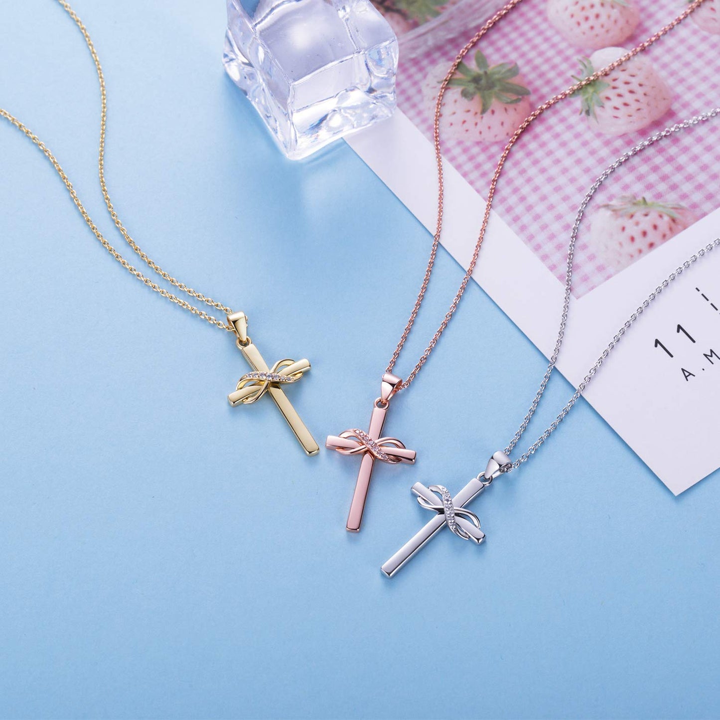 AmorAime 925 Sterling Silver Cross Necklace for Women Infinity Necklace 14k Rose Gold Plated Necklaces for Festival, Vacation or Holiday