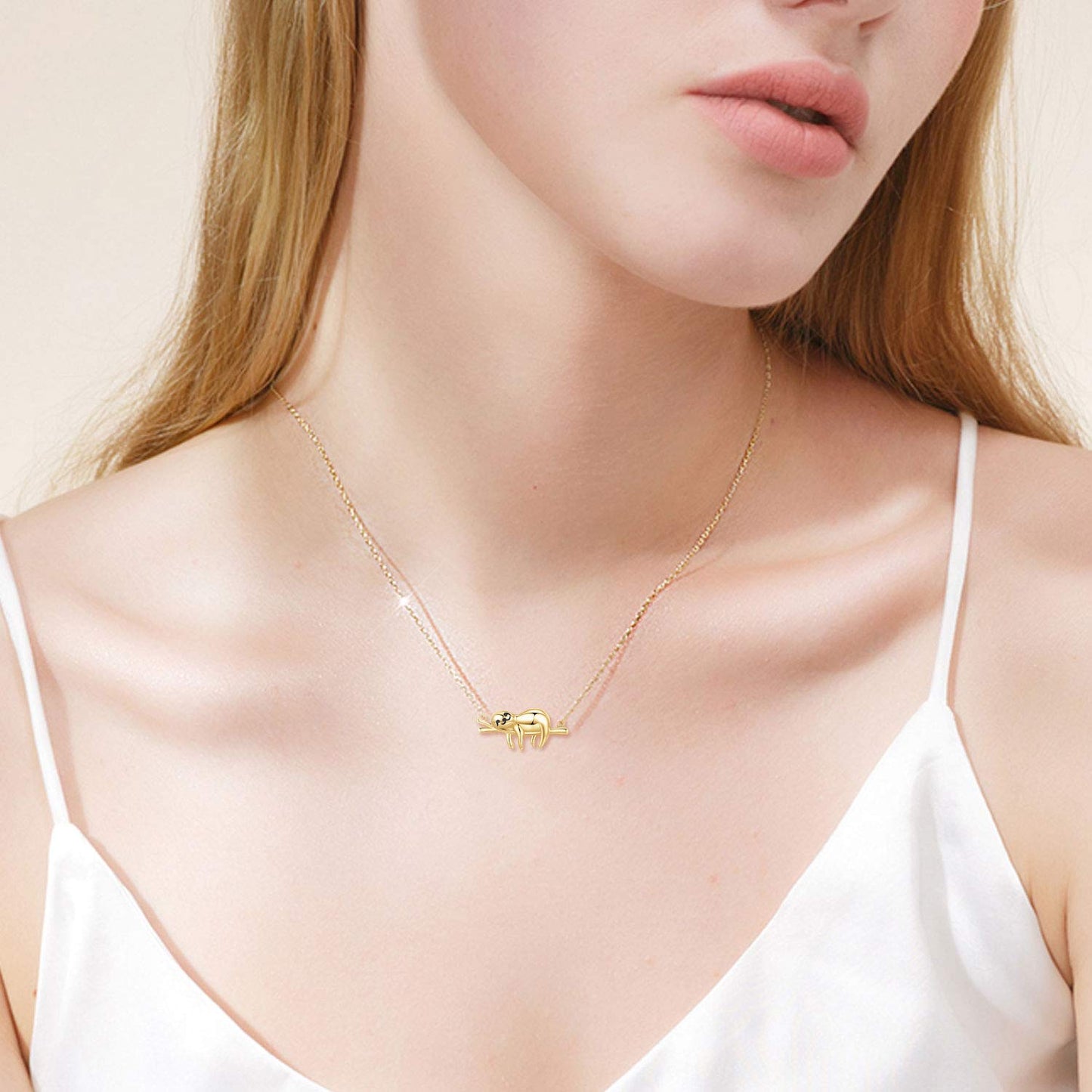 JUSTKIDSTOY Sloth Gifts for Women 925 Sterling Silver Cute Gold Sloth Animal Pendant Necklace “Slow Down Be Happy” Animal Jewelry Valentines Day Gifts for Girlfriend Wife Daughter