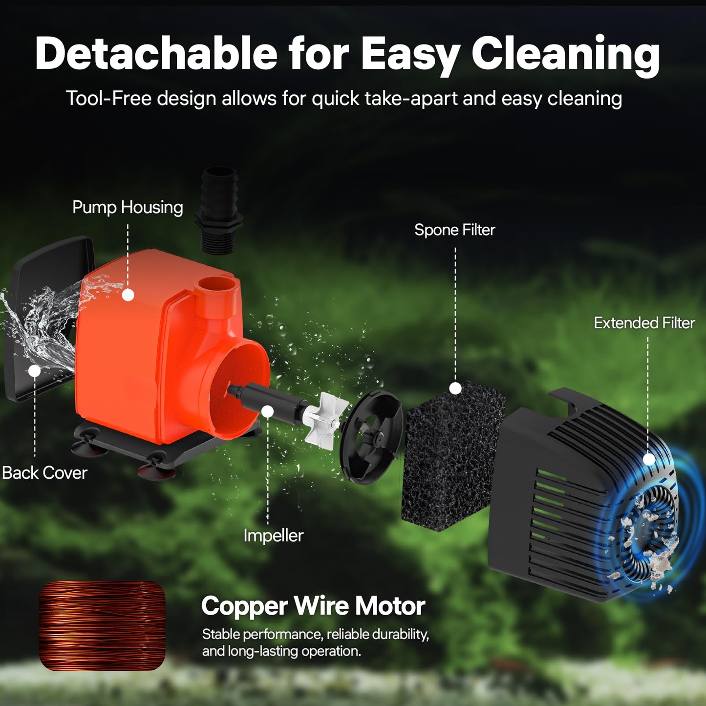 Doko Submersible Water Pump,1050GPH Aquarium Water Pump with Extended Mesh Cover and Sponge,Ultra Quiet Pond Pump with 6Ft Power Cord for Fountains,Fish Tanks,Hydroponics,and Waterfalls