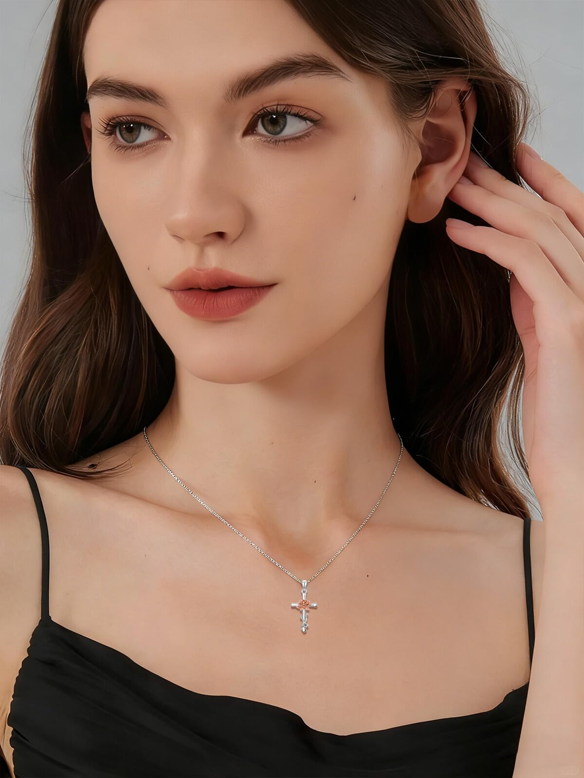 Cargari Lotus Flower Cross Necklace 925 Sterling Silver Lotus Pendant Necklace Floral Religious Jewelry Gift for Women
