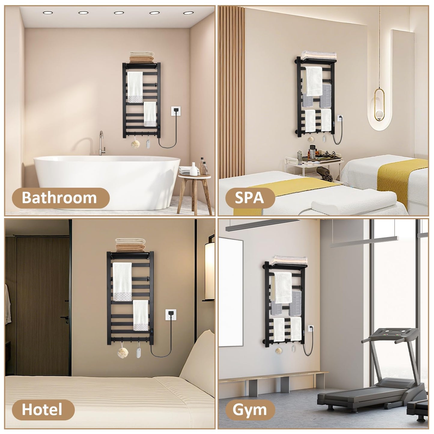 AyiDrmjj Heated Towel Rack for Bathroom Towel Warmer Racks Wall Mounted with Shelf,Timer & Temperature Multi-Level Adjustments with 10 Bars for Bathroom Shower Hot Tub(Black)
