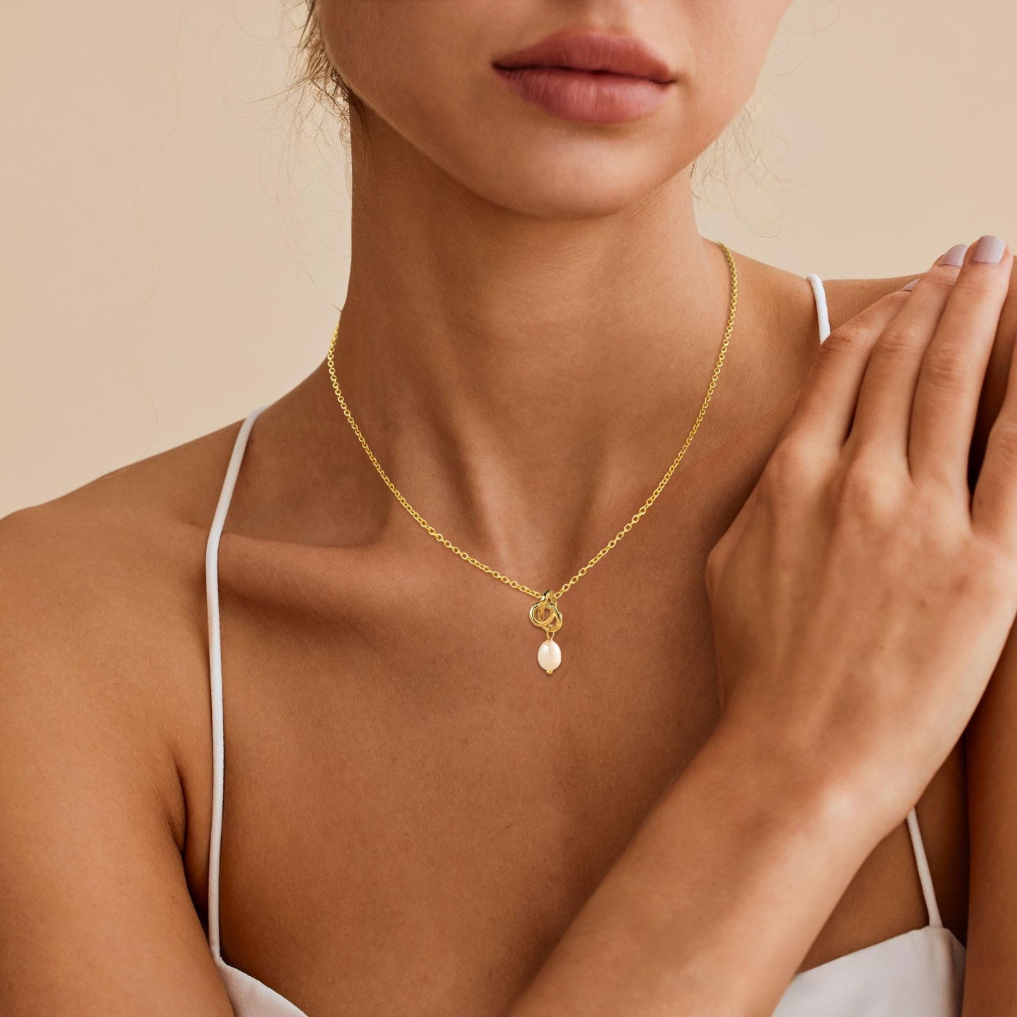 JOBICY Gold Pearl Necklaces for Women: Trendy, Freshwater Knot Pearl Drop Pendant Necklace, 14k Dainty Gold, Perfect for Brides or Prom Events