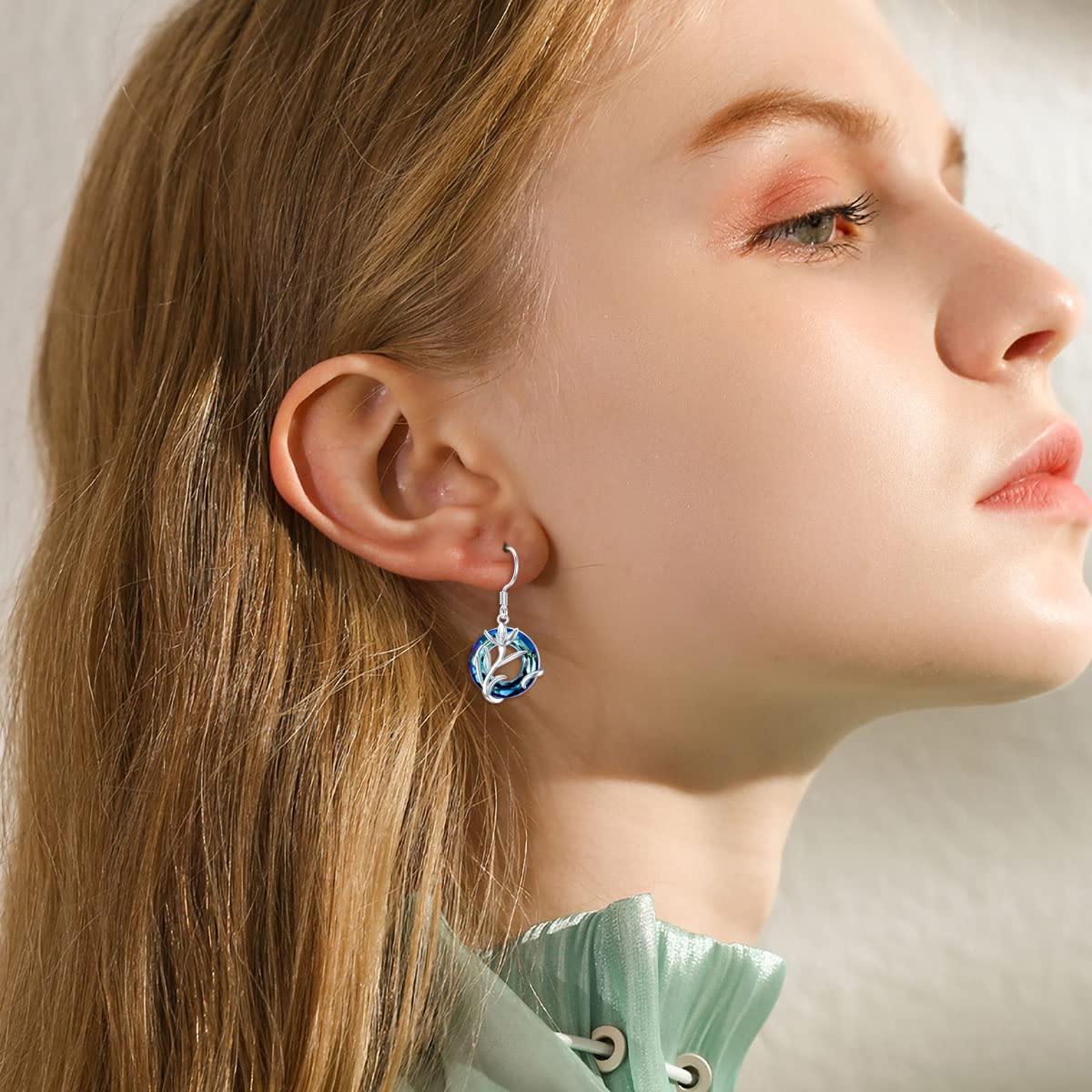 TOUPOP January Birth Flower Earrings Snowdrop Drop Dangle Earrings Blue Crystal Jewelry Birthday Mothers Day Gifts for Women Mom Her