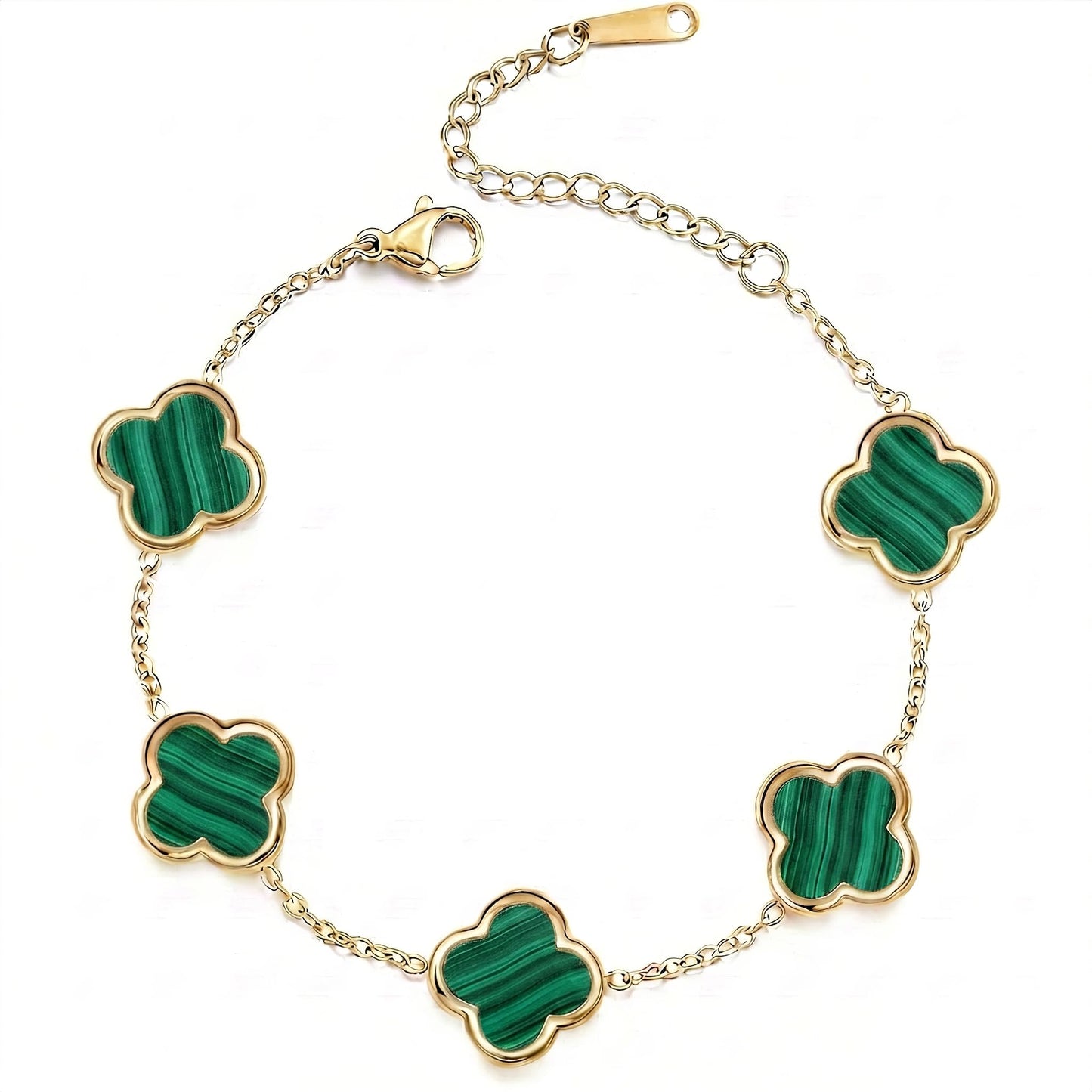 SHINYY Four Leaf Clover Bracelet for Women | 18K Gold Plated Cubic Zirconia Link Bracelet | 4 Leaf Lucky Jewelry Gift for Her (Green Gold Simple)