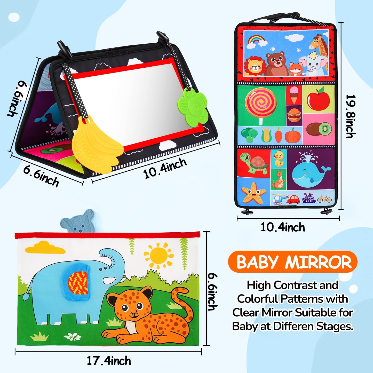 Baby Mirror Tummy Time Toys 0-6 Months with Crinkle Cloth Books Infant High Contrast Newborn Sensory Black and White Toy for 0-3 4 5 6 Months Must Haves Babies 3-6 6-12 Month Boy Girl Shower Gifts