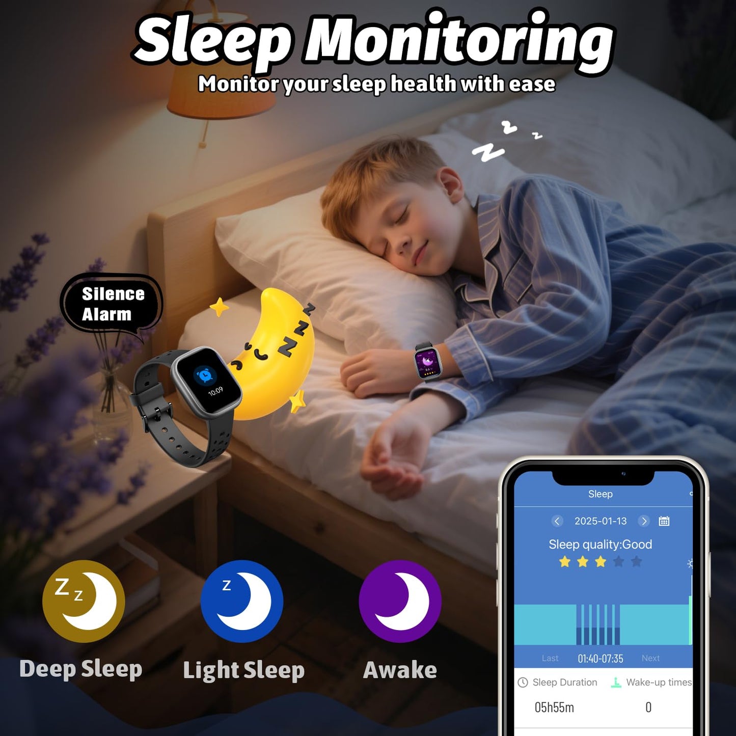 Heroange Kids Smart Watch for Girls Boys,IP68 Waterproof Kids Fitness Tracker Watch with 1.83" Face,Heart Rate Sleep Monitor,19 Sport Modes,Puzzle Games with APP,Great Gifts for Teens 6+ (Black)