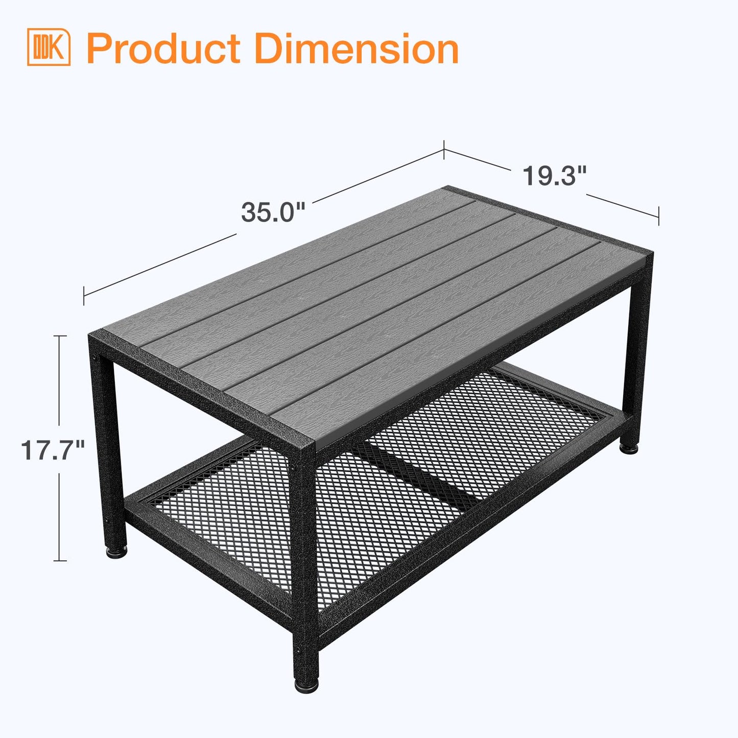ODK Outdoor Coffee Table with Double-Layer Storage, Rectangle Weather-Resistant Patio Coffee Table for Garden, Balcony, Hot Tub, Poolside, Heavy-Duty Metal Frame, Grey