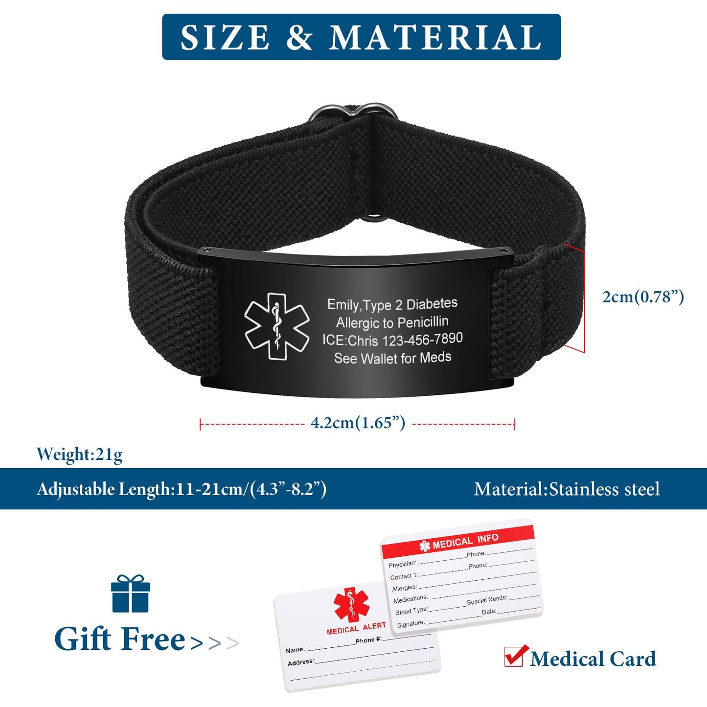 Medical Alert Id Bracelet for Men Women, Custom Engraving Medical Alert Bracelets for Women Men Patients Stainless Steel Emergency Bracelets Wristband,Personalized Mens Life Health Alert Bracelet,1