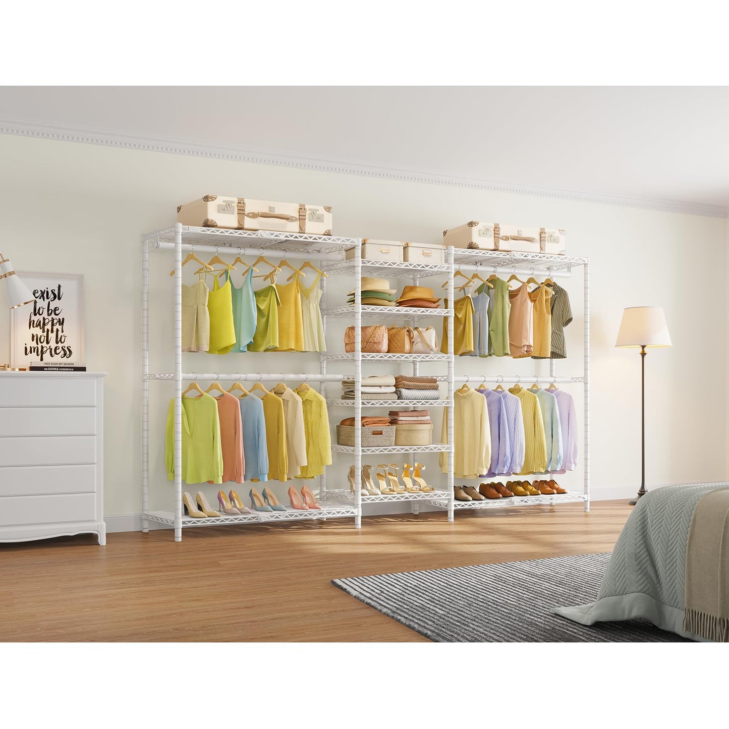 VIPEK X3 Plus Large Expandable Closet Rack Adjustable from 5'10" to 8'8" with Extendable Shelves and Hanger Rods, Freestanding Clothing Racks Modular Closet Systems Wardrobe, Max Load 1360LBS, White