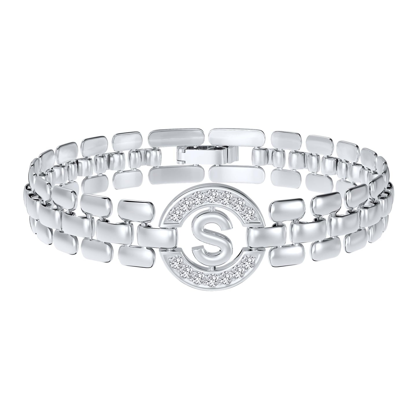 WEDDINEN Initial Bracelet,Silver Letter Bracelets for Women, Thick Bangle Wrist Gold Alphabet Bracelets for Women, Christmas Gifts for Women Jewelry Initial S Charm Chain