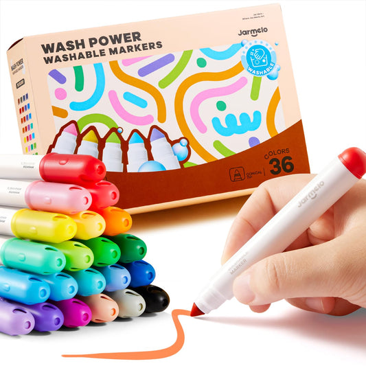 Jar Melo Washable Markers for Kids Toddlers 2-4, Safe Non-Toxic Water Based Markers for Age 1-3 4-8, Coloring Art Supplies for Preschool Gift, 36 Colors
