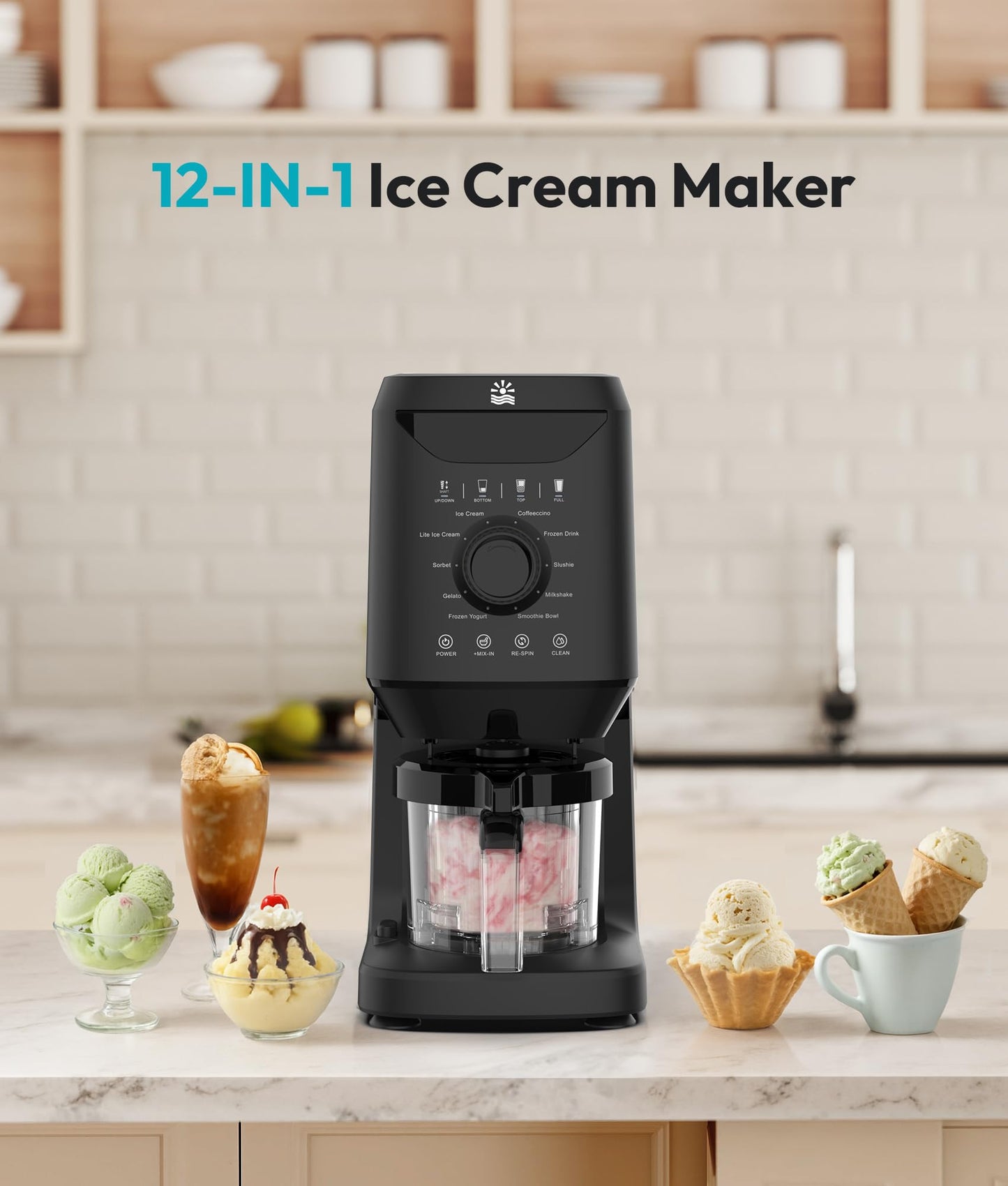 Rellytech Homemade Ice Cream Maker Machine - 12-in-1 Ice Cream Maker with 2 Pint Containers & Lids, Gelato, Sorbet and Frozen Yogurt Maker, Self-Cleaning, Pre-freeze for 24 Hours,Valentine’s Day Gift