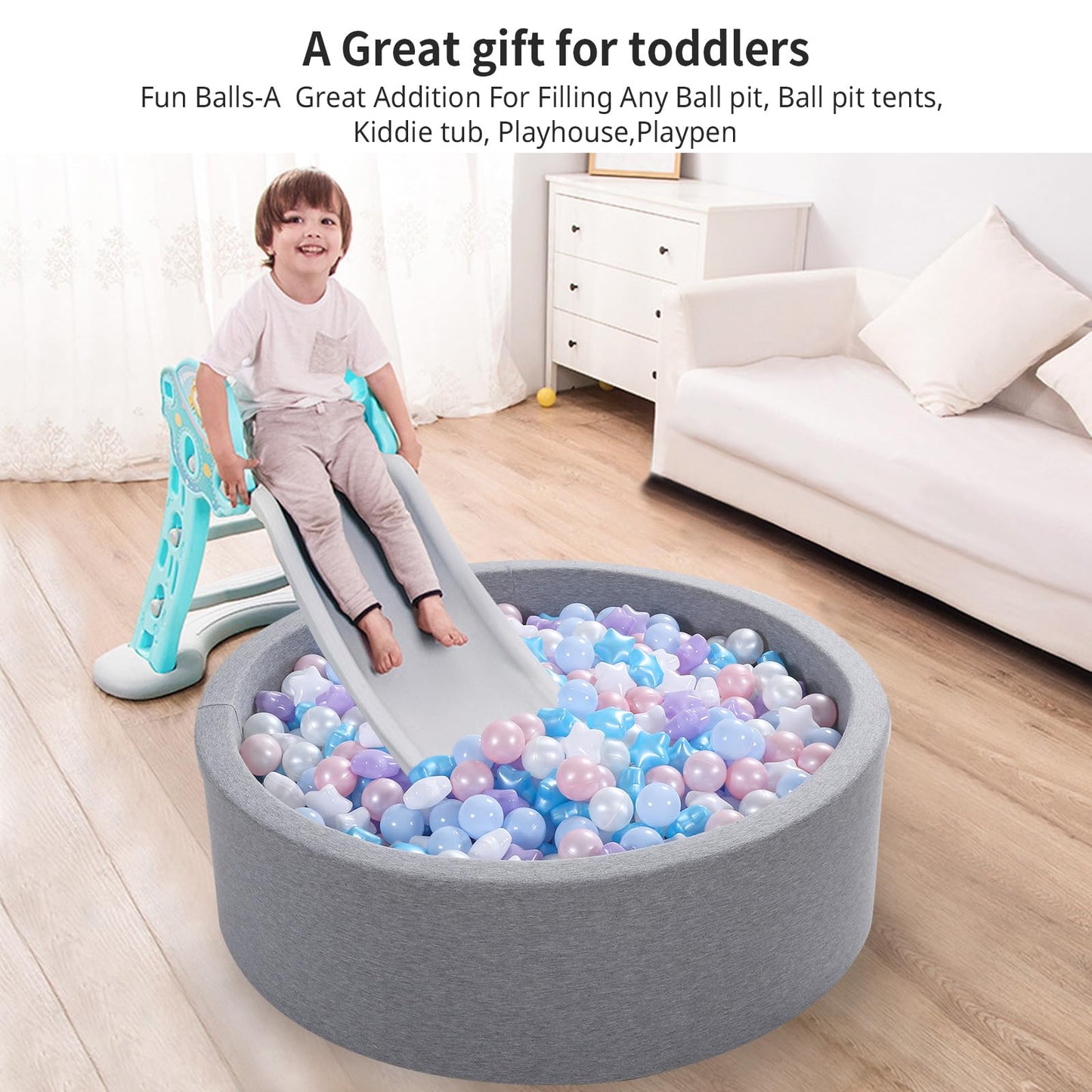 Heopeis Star Ball Pit Balls for Toddlers - 100 200 500 Pack Phthalate & BPA Free Plastic Toy Balls for Kids, Ball Pool Play Tent, Baby Kiddie Pool Water Toys, Party Decoration