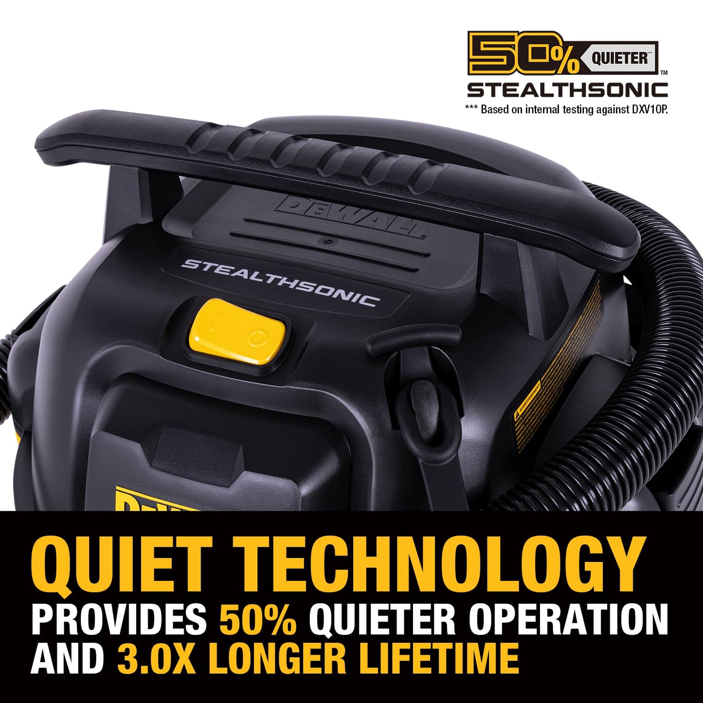 DEWALT 10 Gallon Stealthsonic Wet/Dry Vacuum, 5 Peak HP Ultra-Quiet Shop Vac with Full Accessory Kit & 6 Bonus Dust Bags, 1-7/8 in. x 7 ft. Hose for Job Sites, Workshops & Garages