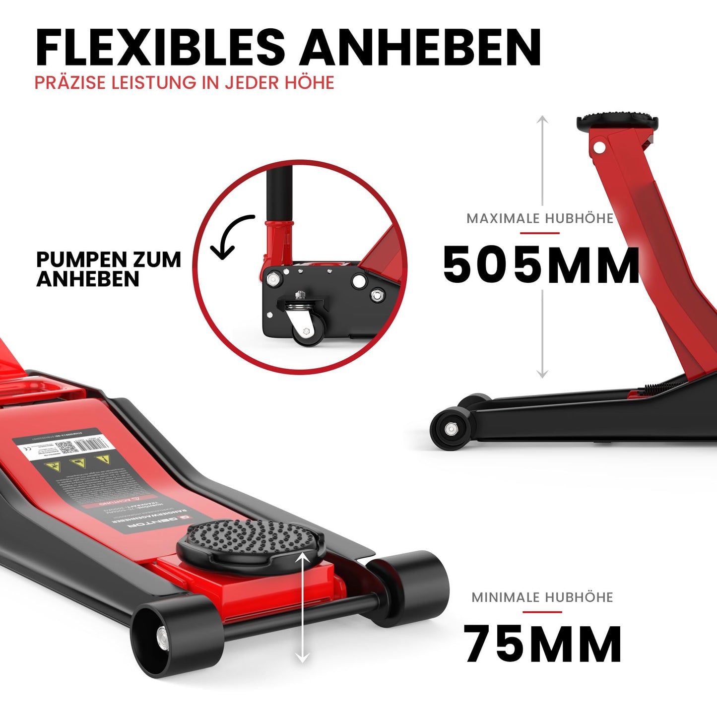 Car Jack 3-ton for car Low Profile Hydraulic Floor-Jack with 2X Rubber Pads for Heavy-Duty Lifting SUV Car