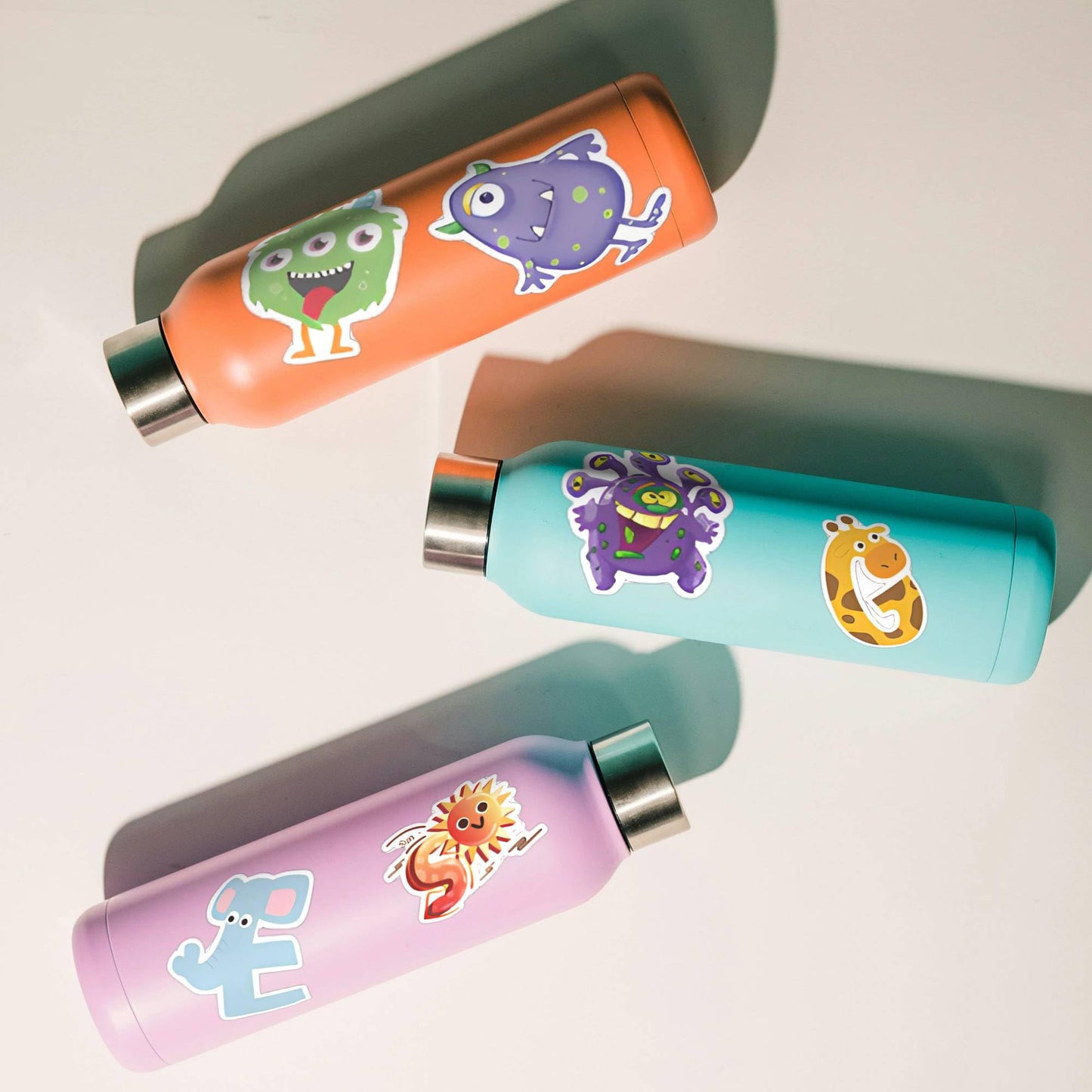 200pcs Reusable Waterproof Vinyl Stickers for Kids-Cartoon Animals Designs Unicorn Little Monster Numbers Letters, Laptop Skateboard No Residue Decals for Water Bottle (Boys&Girls) Bobiagooo