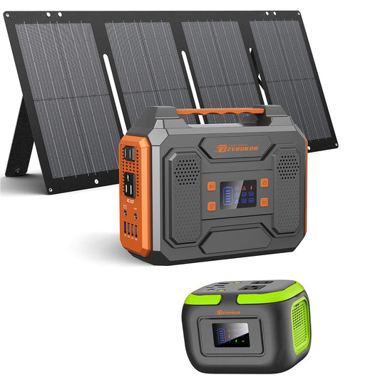 300W Solar Power Station Generator with Foldable 60W Solar Panel Charger, 110V Portable Solar Power Bank with AC Outlet for Camping Laptop Smart Devices RV Home VanLife Outdoor Power Outage