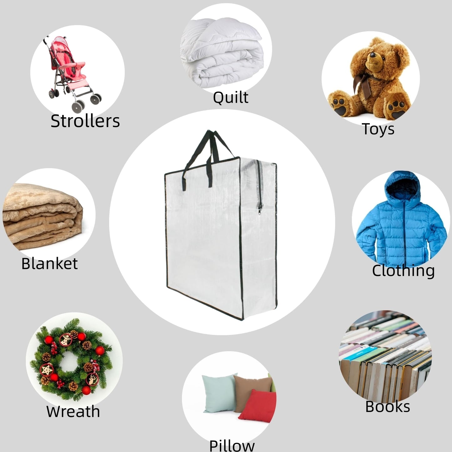 2 Pack Clear Storage Bags with Zipper and Handles – Blanket Bags for Closet Storage, Moving & College Packing – Underbed Organizer for Clothes, Pillows, Bedding, Christmas Wreaths