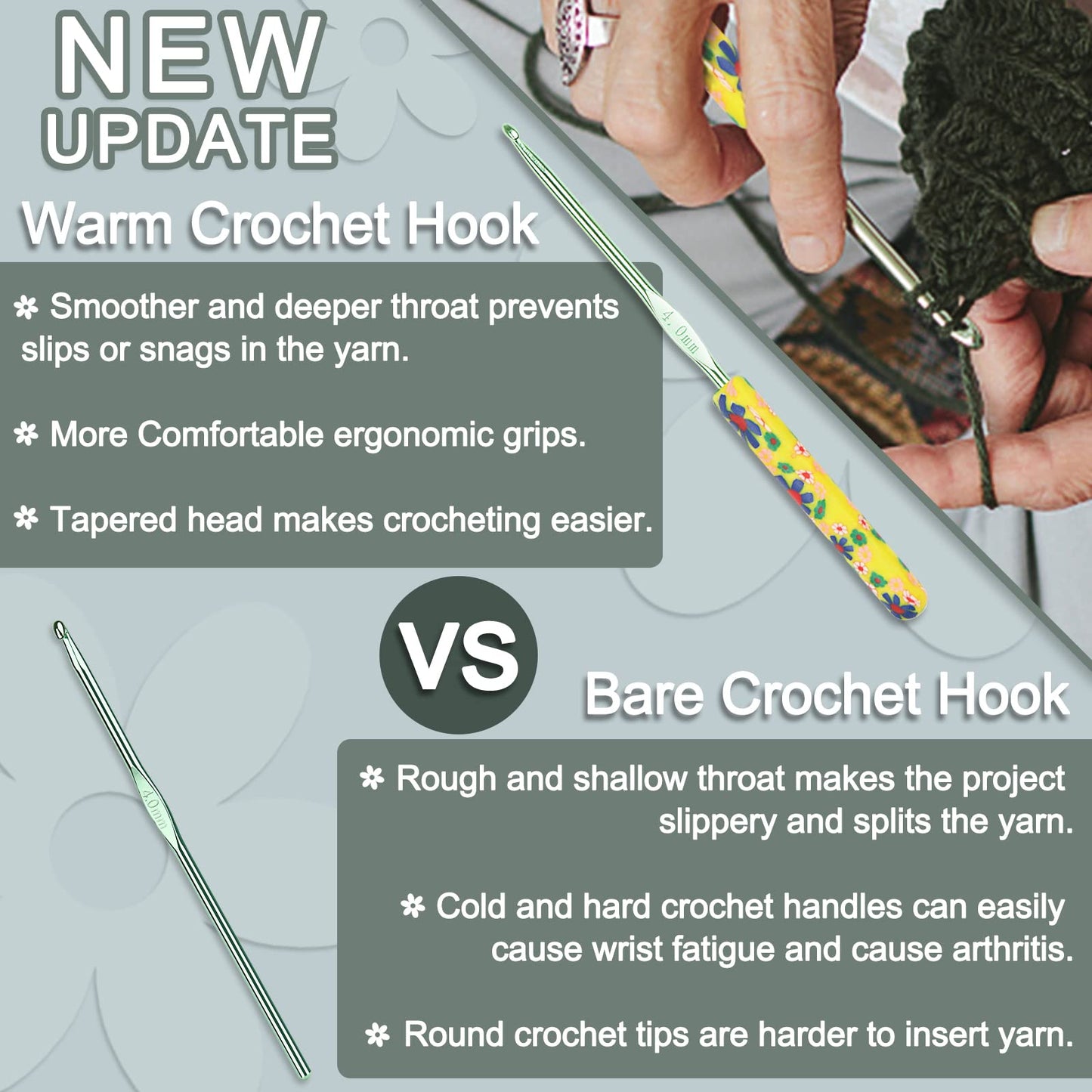 Coopay 14pcs New Warm Crochet Hooks for Beginner Crochet Hook Set, 2mm to 10mm Art Aluminum Comfy Grip Crocheting Needle Knitting Supplies Christmas Crocheting Gifts for Crocheters, Best Gift