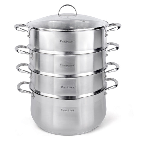 3-Tier Stainless Steel Steamer Pot with Lid Dumpling Steamer Pot for Cooking (3-tiered), Multi-Layer Cookware Pot, Food Vegetable Cooking Pan with Stackable Pan Insert for Vegetable, Dumpling, Meat, Dishwasher safe, Induction Safe (Silver, 10.56-qt. (10 L