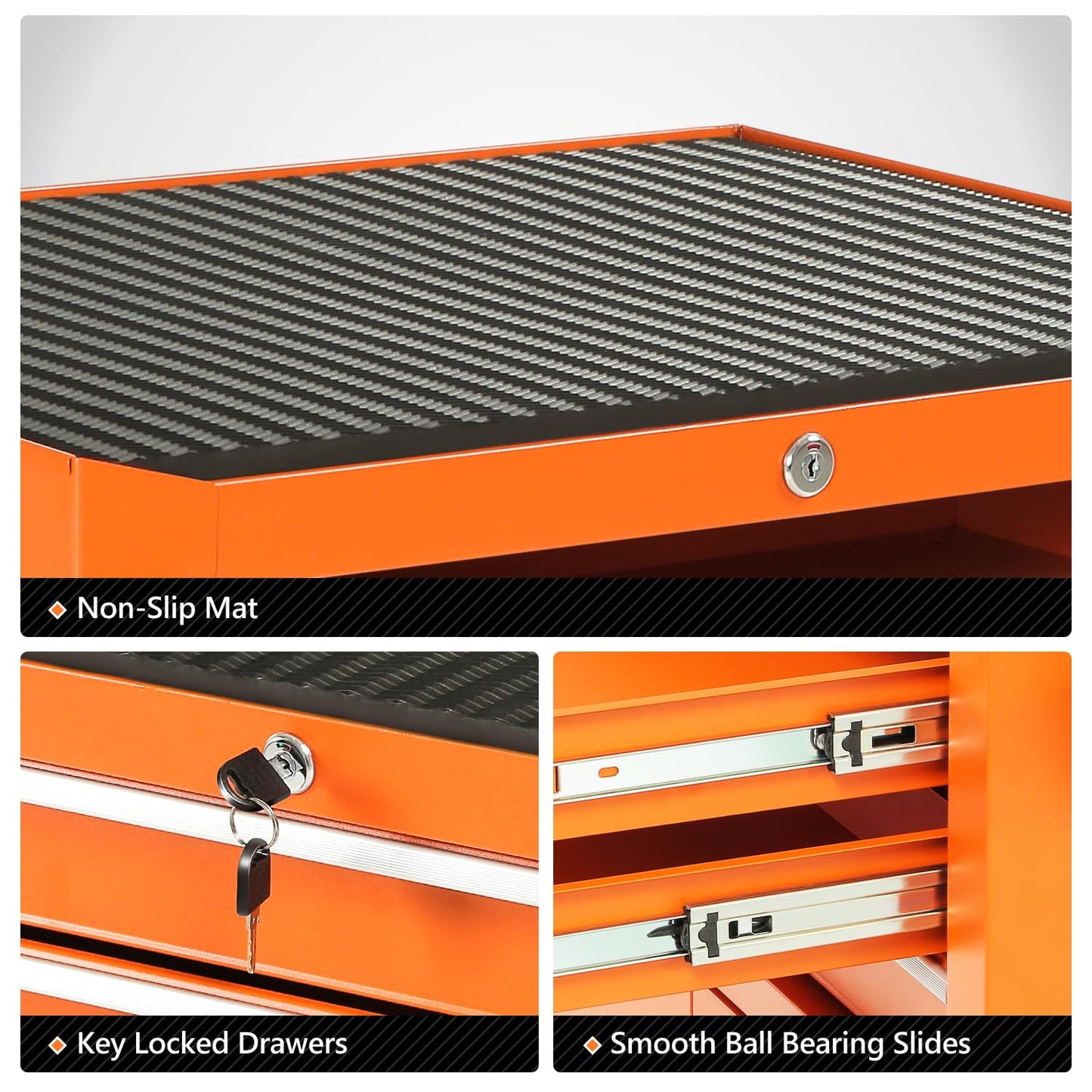 DNA Motoring 3-Drawer Rolling Tools Chest, Rolling Tool Storage Cabinet, Heavy Duty Mechanic Tool Cart, Trolley Organizer for Garage, Warehouse, Workshop, Orange, TOOLS-00405