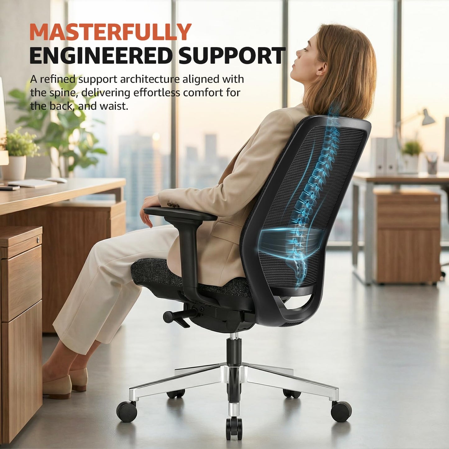 ErgoSift Ergonomic Office Chair - High-Back Mesh Desk Chair with Adjustable Lumbar Support 4D Armrests for Long Hours Sitting Black