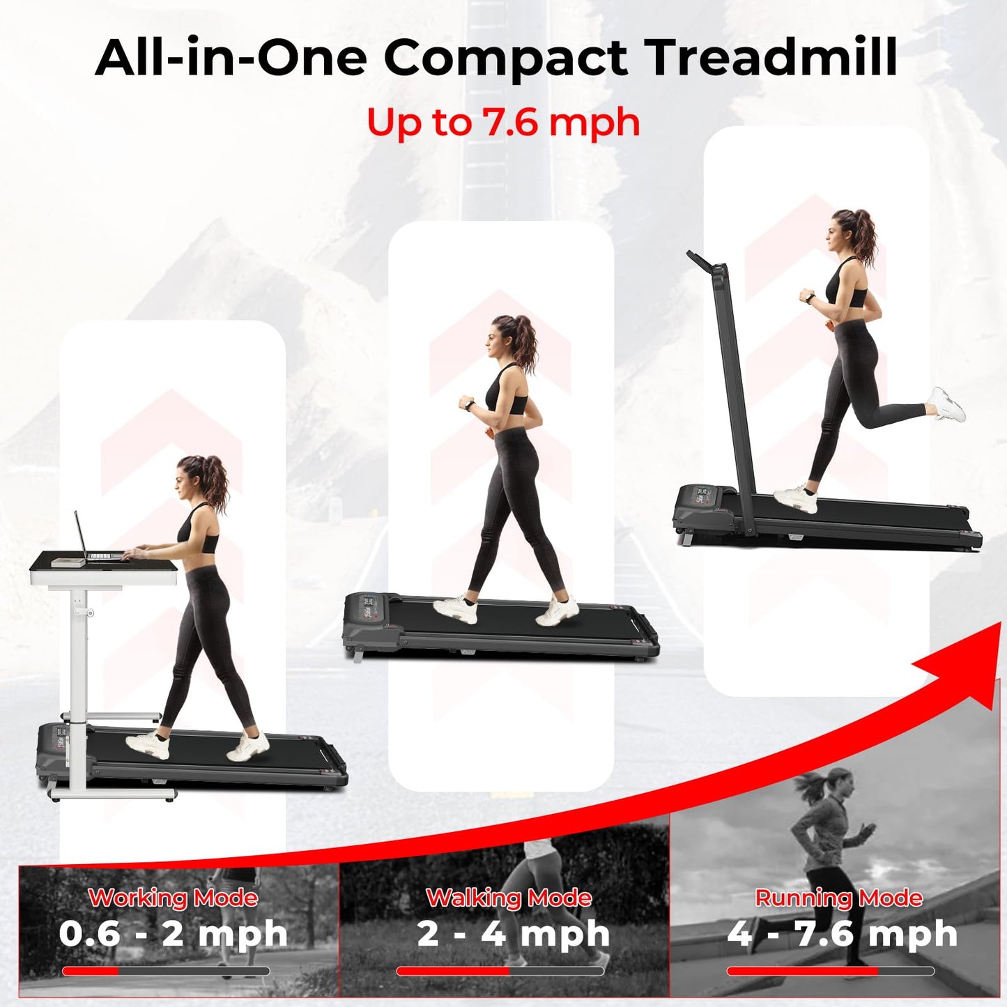 SubSun 2 in 1 Folding Treadmill, Walking Pad with Handle Bar, Under Desk Treadmill with 265 Lbs Capacity for Office, Remote Control, Grey