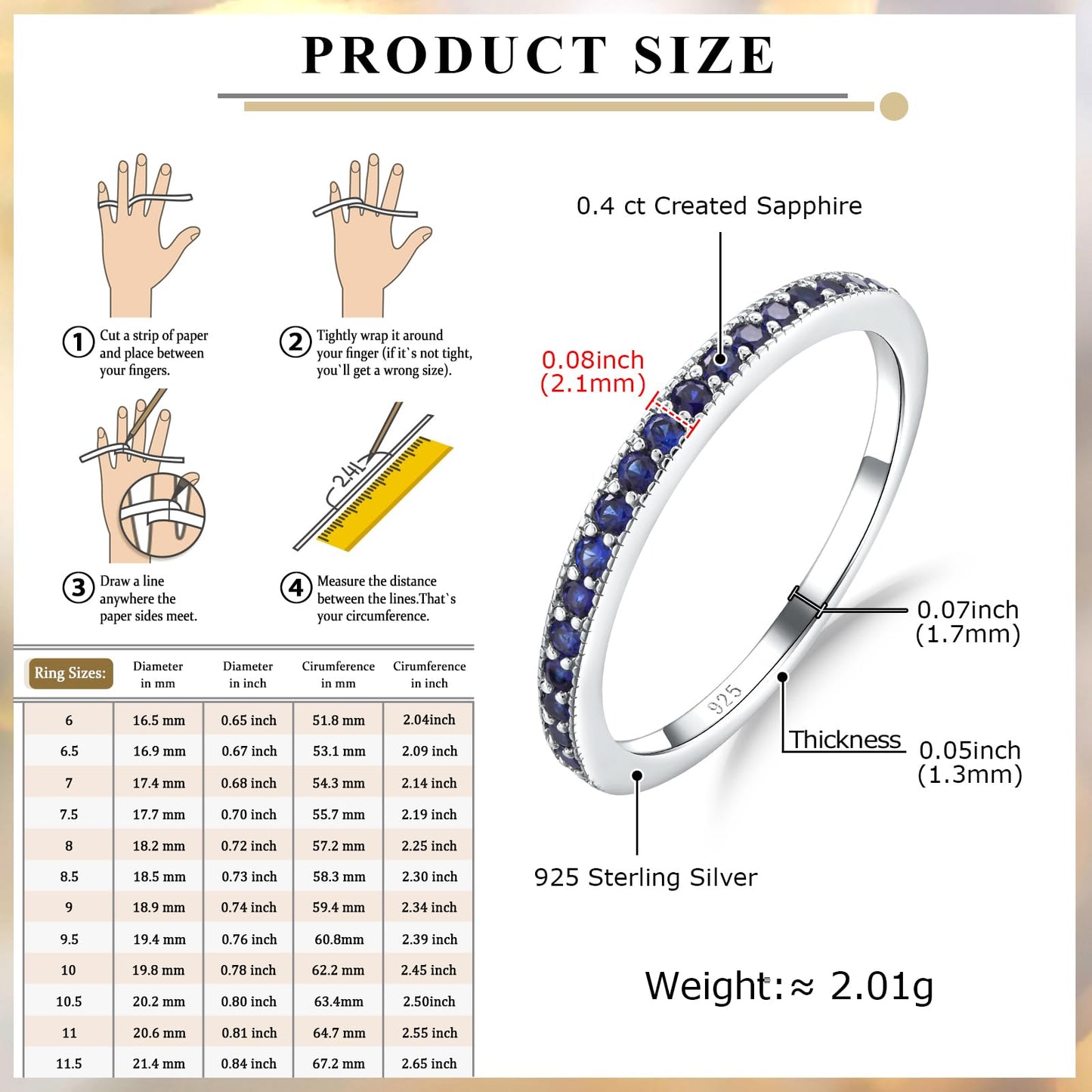 AGRULE 0.4 Cttw Blue Sapphire Wedding Ring for Women White Gold Plated Sterling Silver Dainty Simple Anniversary Band 1.7mm Wide Stackable September Birthstone Rings, Size 7