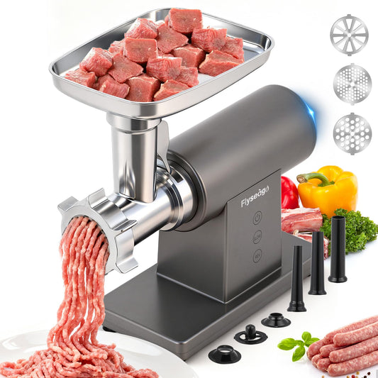 Flyseago Meat Grinder Electric 3200W Heavy Duty Meat Grinders Chopper Machine Touch Control Multifunctional with Cutting Blade 3 Grinding Plates 3 Sausage Stuffers Kubbe Kit for Household & Commercial