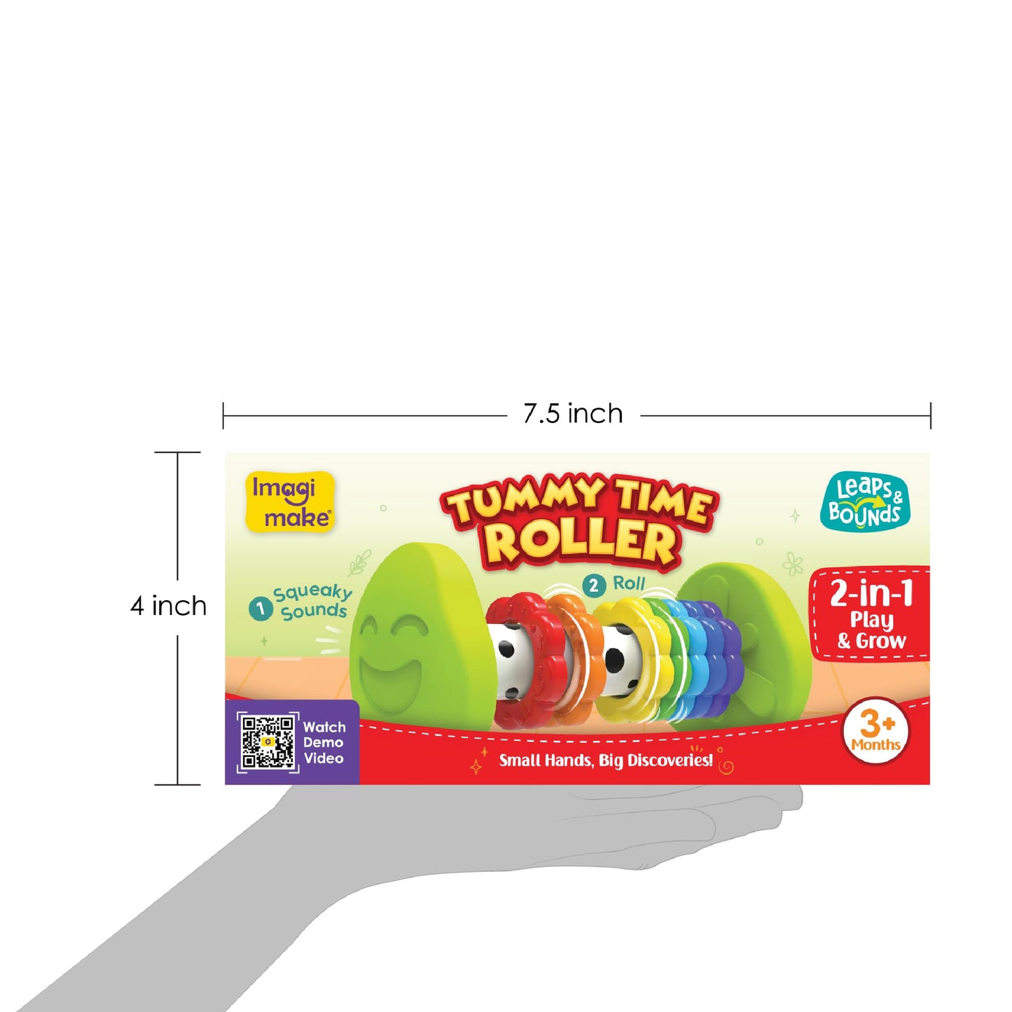 Imagimake Tummy Time Roller | Leaps & Bounds Baby Toys for 3+ Months | Early Learning Toy for Toddlers & Infants | 2-in-1 Play & Grow - Squeaky Sounds | Non-Toxic | Newborn Baby Gift for 3+ Months