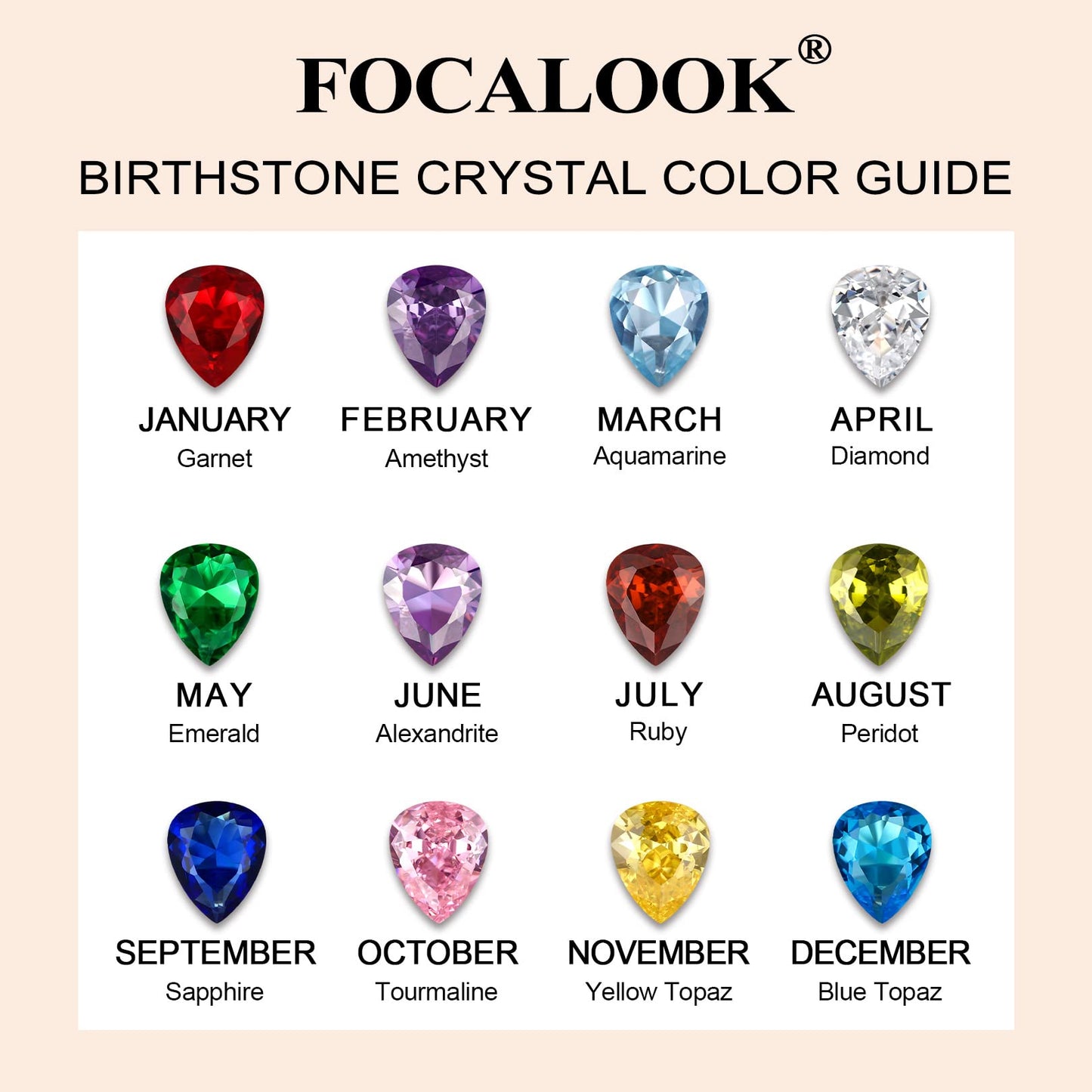 FOCALOOK 925 Sterling Silver CZ Teardrop Lariat Necklace 16"-18" Y Drop Adjustable Birthstone Necklaces for Women