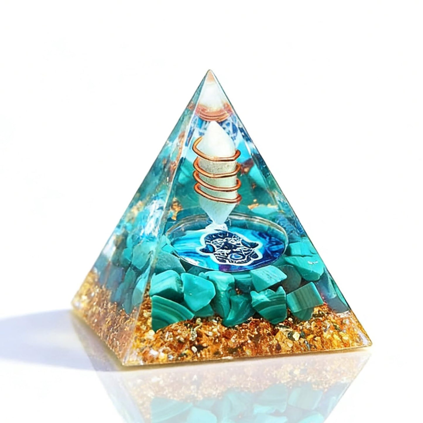 Crystal Column Orgonite Pyramid, Positive Energy Obsidian&Lapis Lazuli Orgone Crystal Healing Pyramid, for Reduce Stress, Balance Chakra,Meditation Attract Luck, Accumulate Wealth&Health (Green)