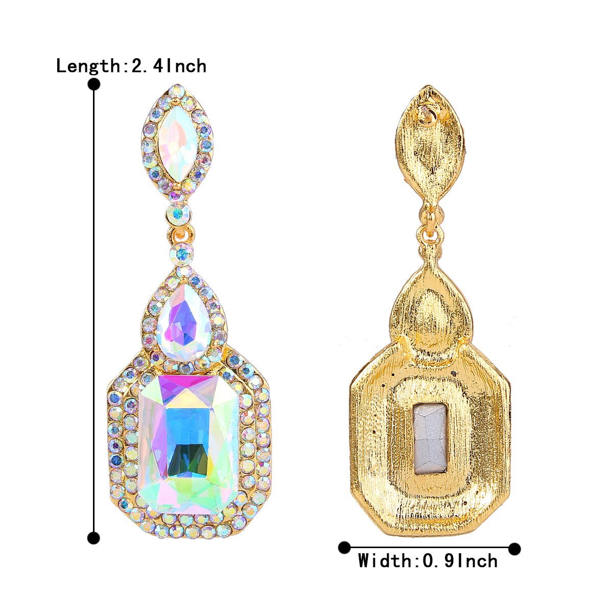 BriLove Women's Wedding Bridal Dangle Earrings Emerald Cut Crystal Infinity Figure 8 Chandelier Jewelry Iridescent AB Gold-Toned