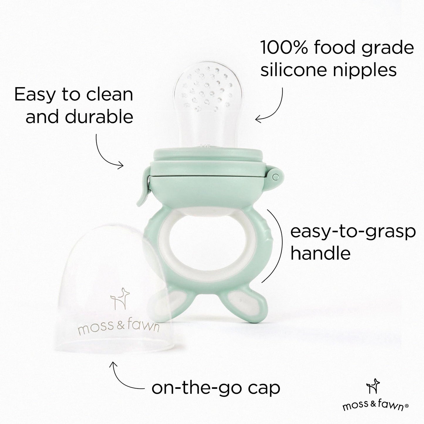 Moss and Fawn Little Explorer Kit - Silicone Frozen Breast Milk Popsicle Kit with Forage Feeder, Teething Popsicle Ice Cube Tray, & Gather & Roll Baby Feeding Bib - BPA, PVC, & Lead-Free - Fern