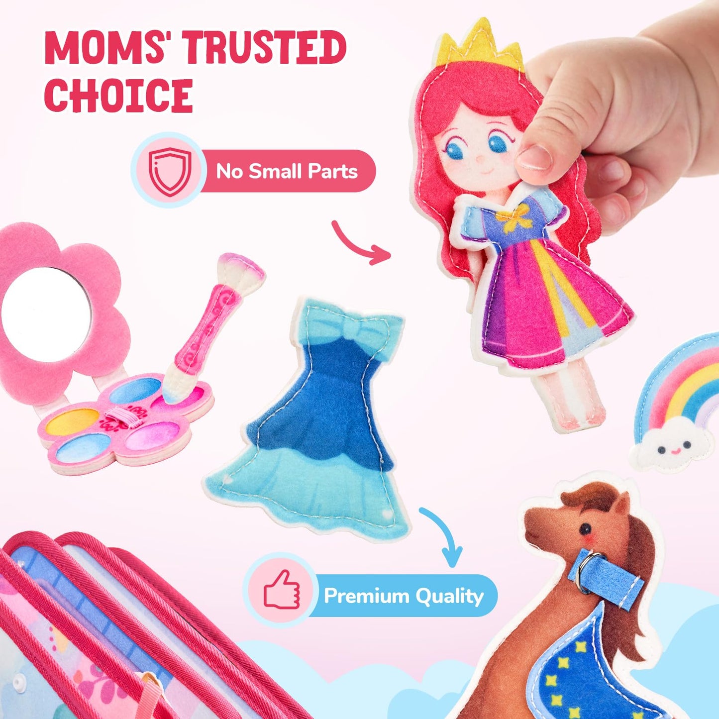 JoyCat Travel Toys for Toddlers 1-3, Princess Busy Book – Busy Book for 1 Year Old, Dress-Up, Unicorn & Castle Play –Quiet Toy Fine Motor Skills, Easter Basket Stuffers Gifts for Kids Girl