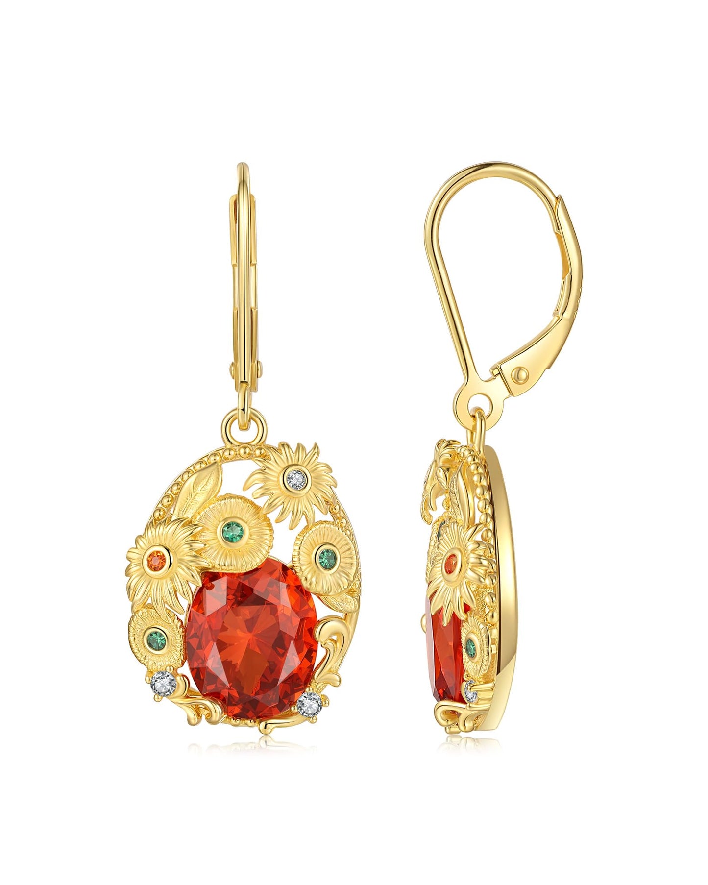 Sunflower Gifts for Women Earrings Jewelry - 18K Gold Plated Sterling Silver Dangle Earrings with Red Cubic Zirconia | Luxury Gifts for Women for Birthday, Christmas & Women's Day