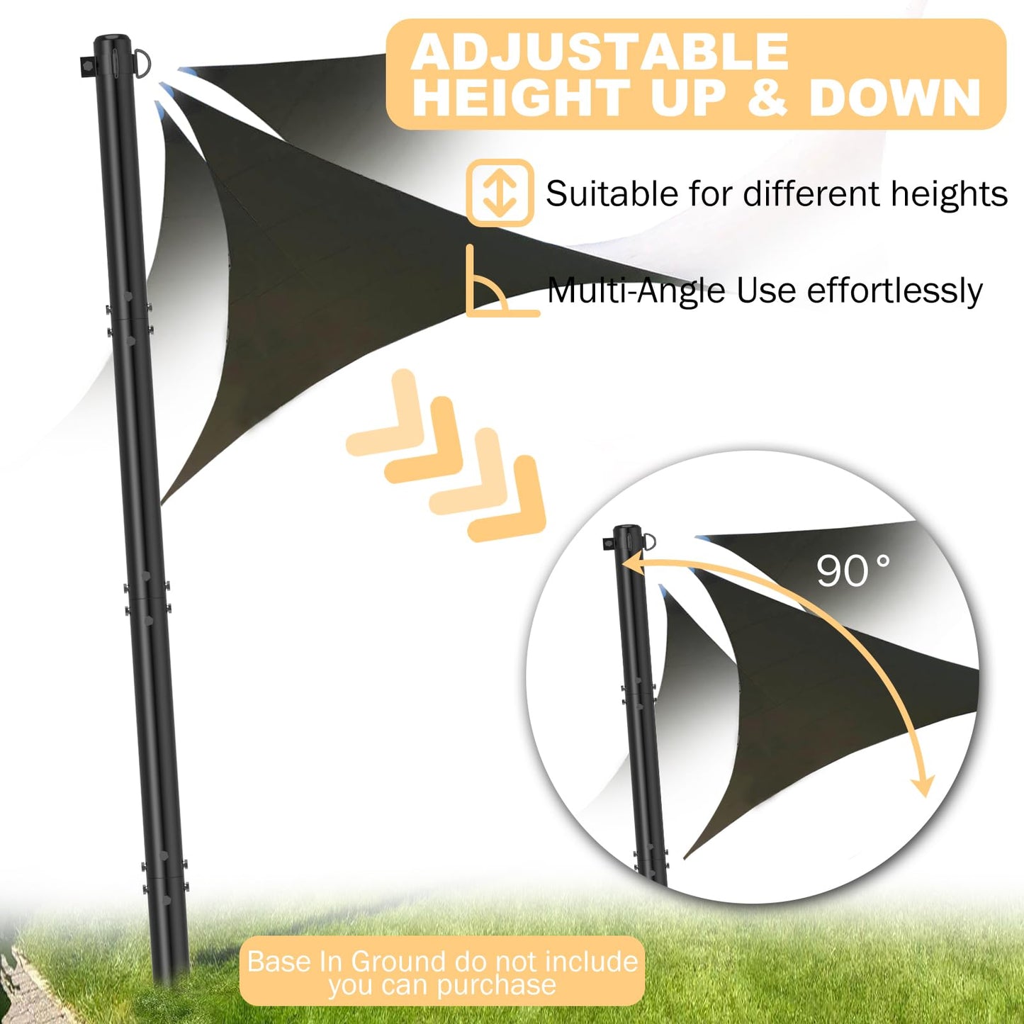 TOCRETOARE Shade Sail Poles, 2 Pack Heavy Duty Sun Poles ,Steel Shade Sail Post with D-Clamp for Outdoor String Light, Patio, Backyard 2.36in