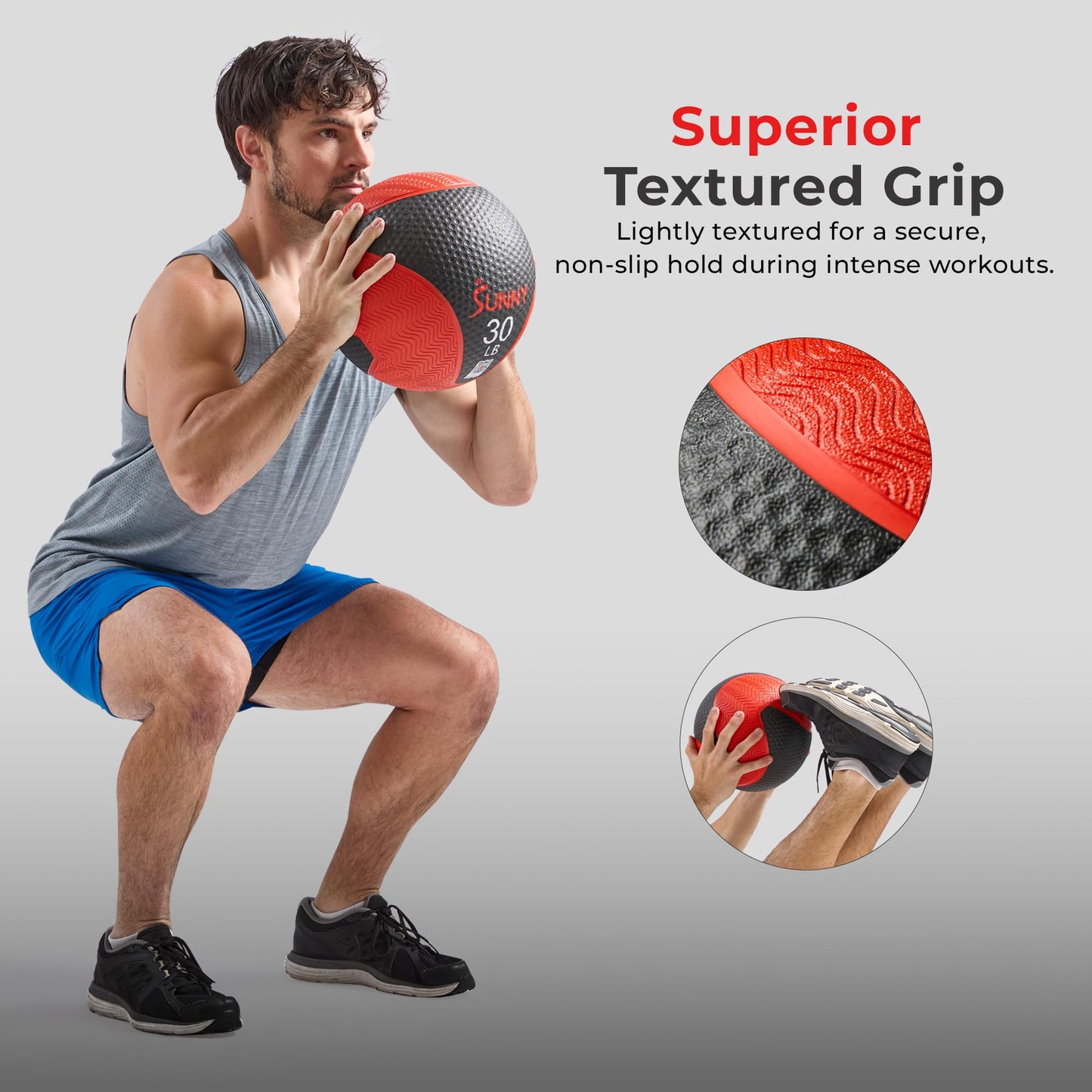 Sunny Health & Fitness 25LB Medicine Ball, Textured Rubber, Core Strength & Balance Training, Bouncing, Weight for Home Workouts SF-EB03-25